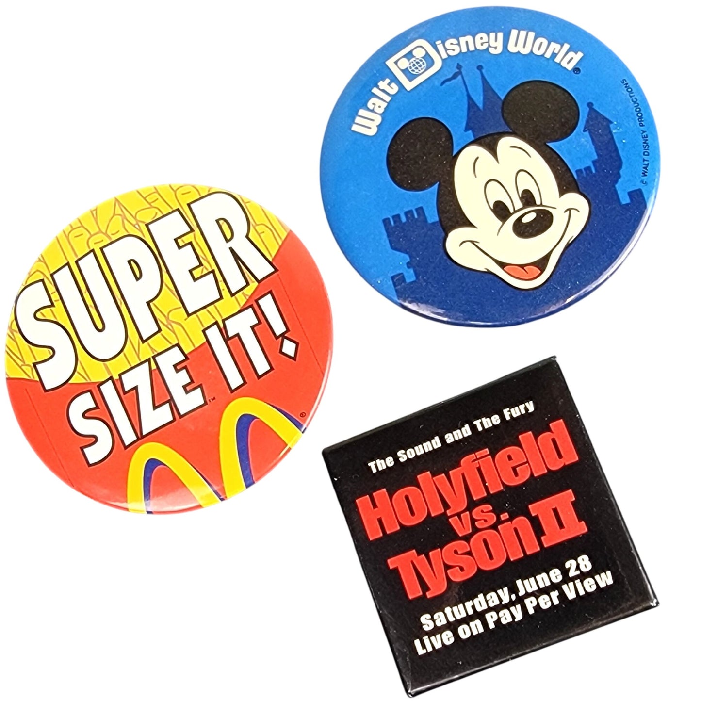 Vintage Button Pins 90s McDonald's Holyfield vs Tyson II 80s Walt Disney World