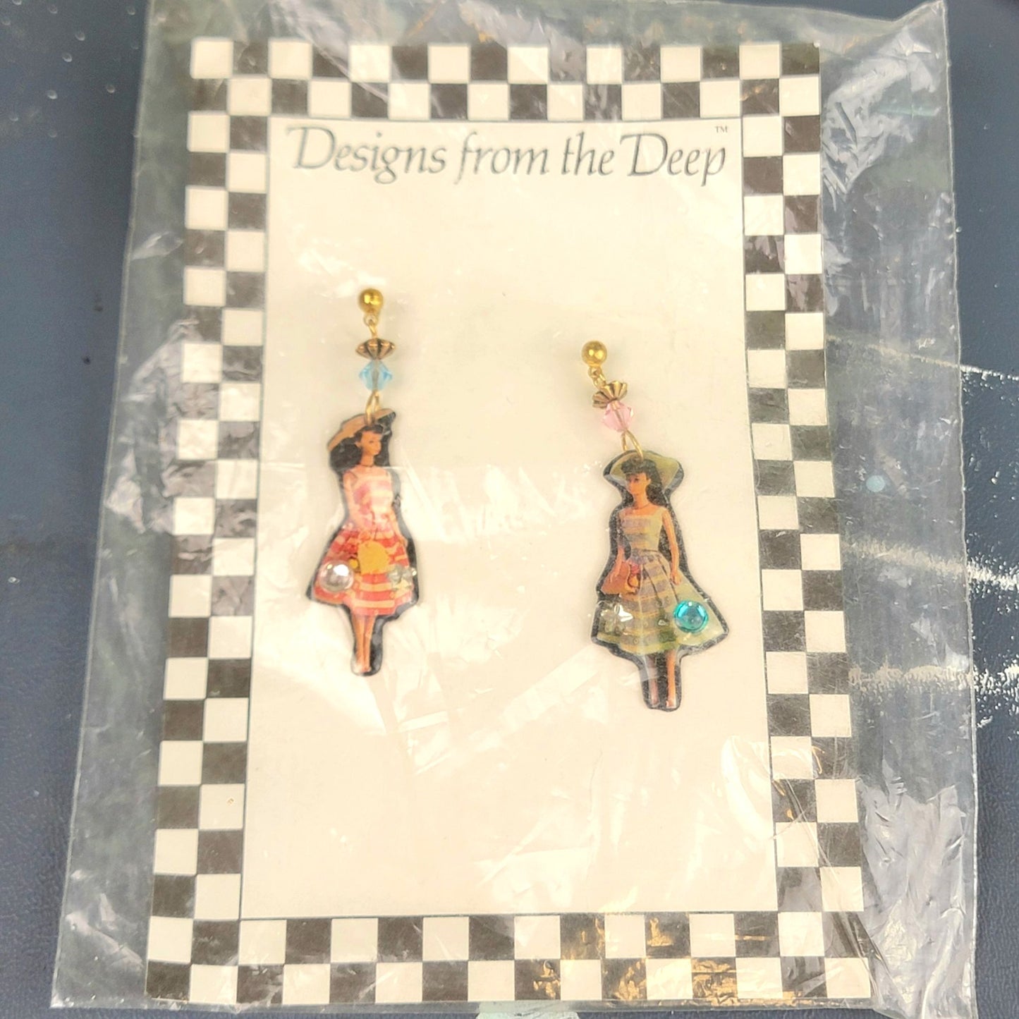 Vintage 90s Barbie Earrings Retro 50s Style Beads Post Back Rhinestone Jewelry
