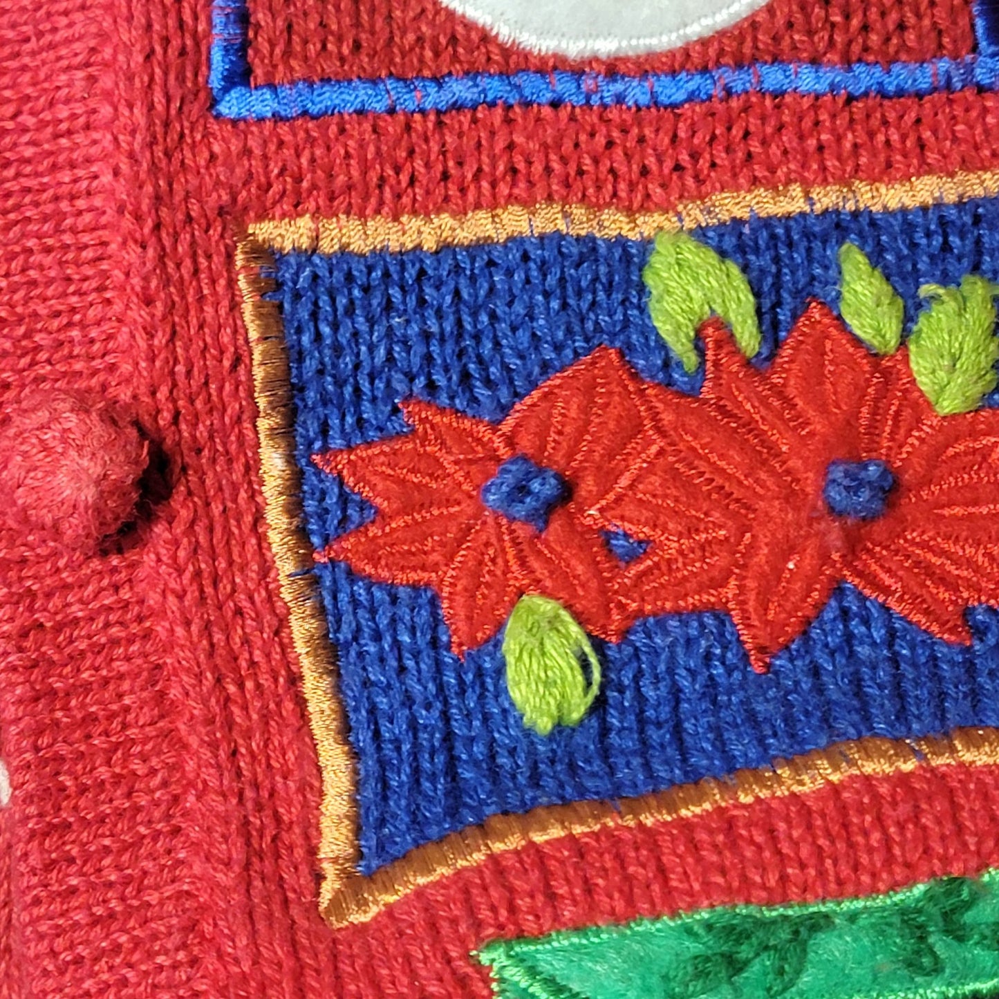 Vintage 90s Patchwork Christmas Sweater Women Medium Cardigan Santa Red