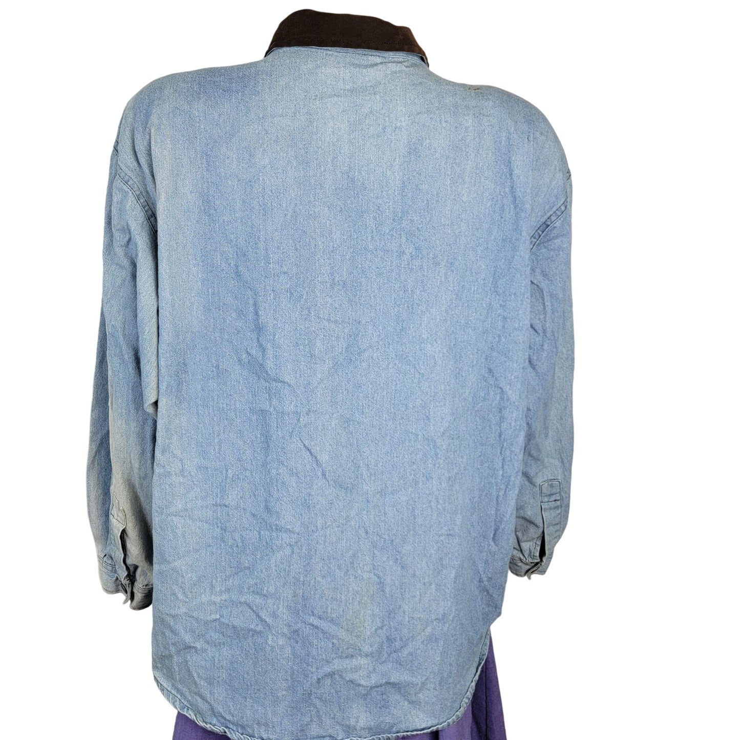 Vintage 90s Embroidered Denim Shirt Women Large