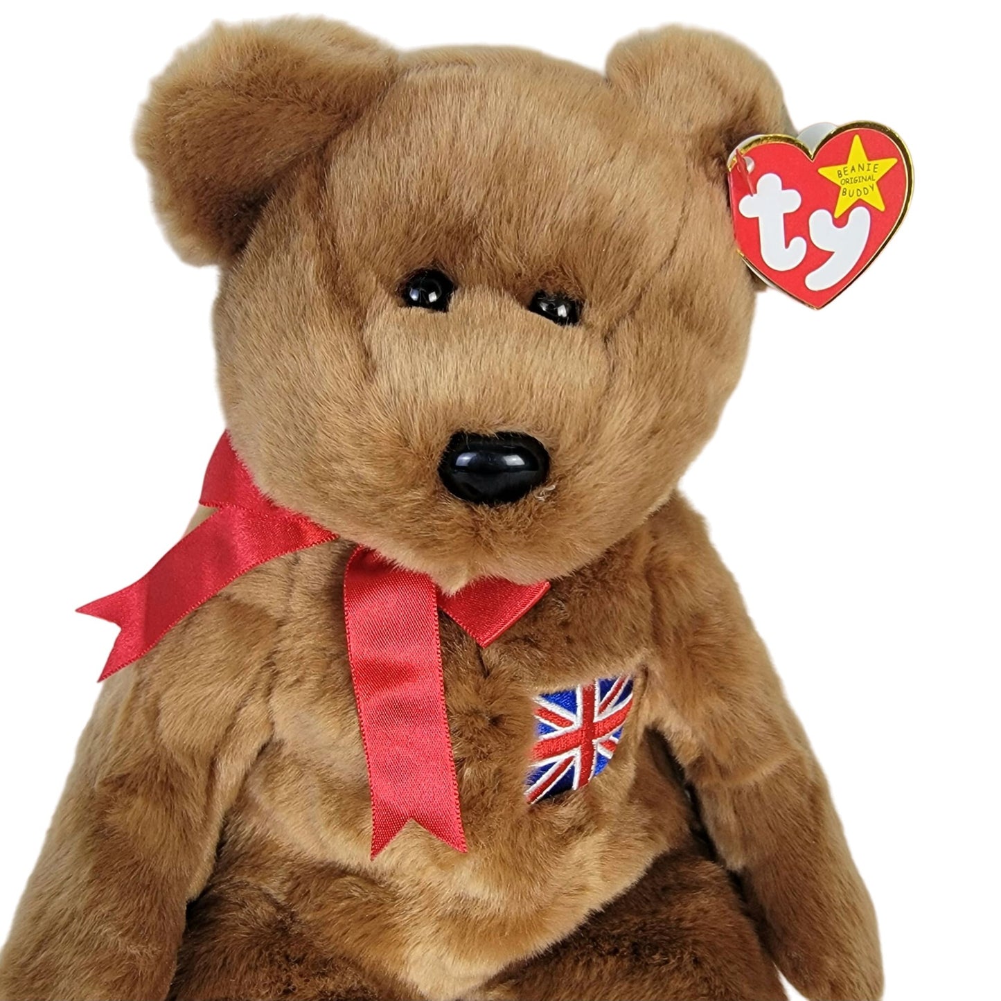 Vintage Ty Beanie Buddies Britannia Bear Large Brown Union Jack Stuffed Animal