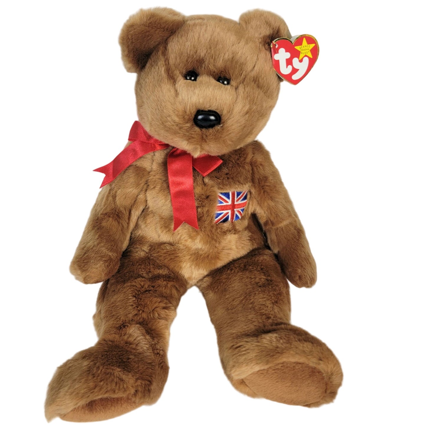 Vintage Ty Beanie Buddies Britannia Bear Large Brown Union Jack Stuffed Animal