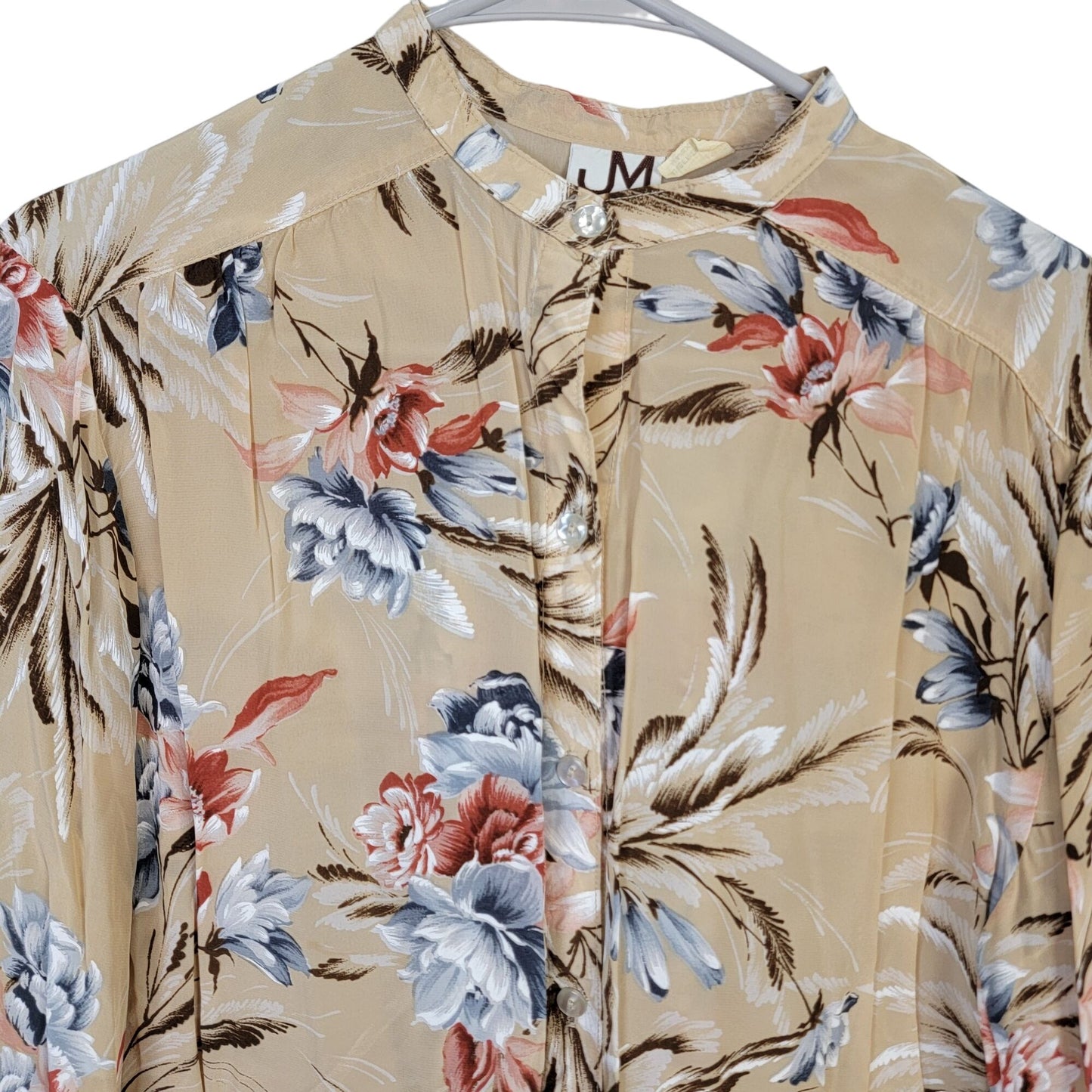 Vintage 70s Floral Shirt Women Medium Red Blue