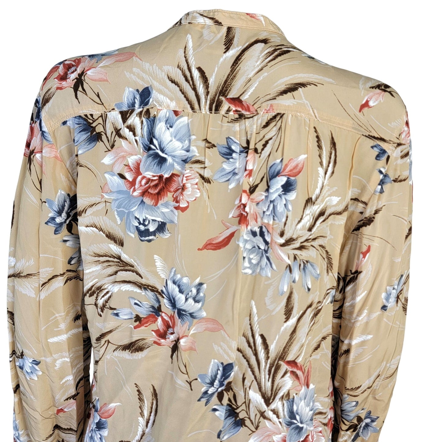 Vintage 70s Floral Shirt Women Medium Red Blue