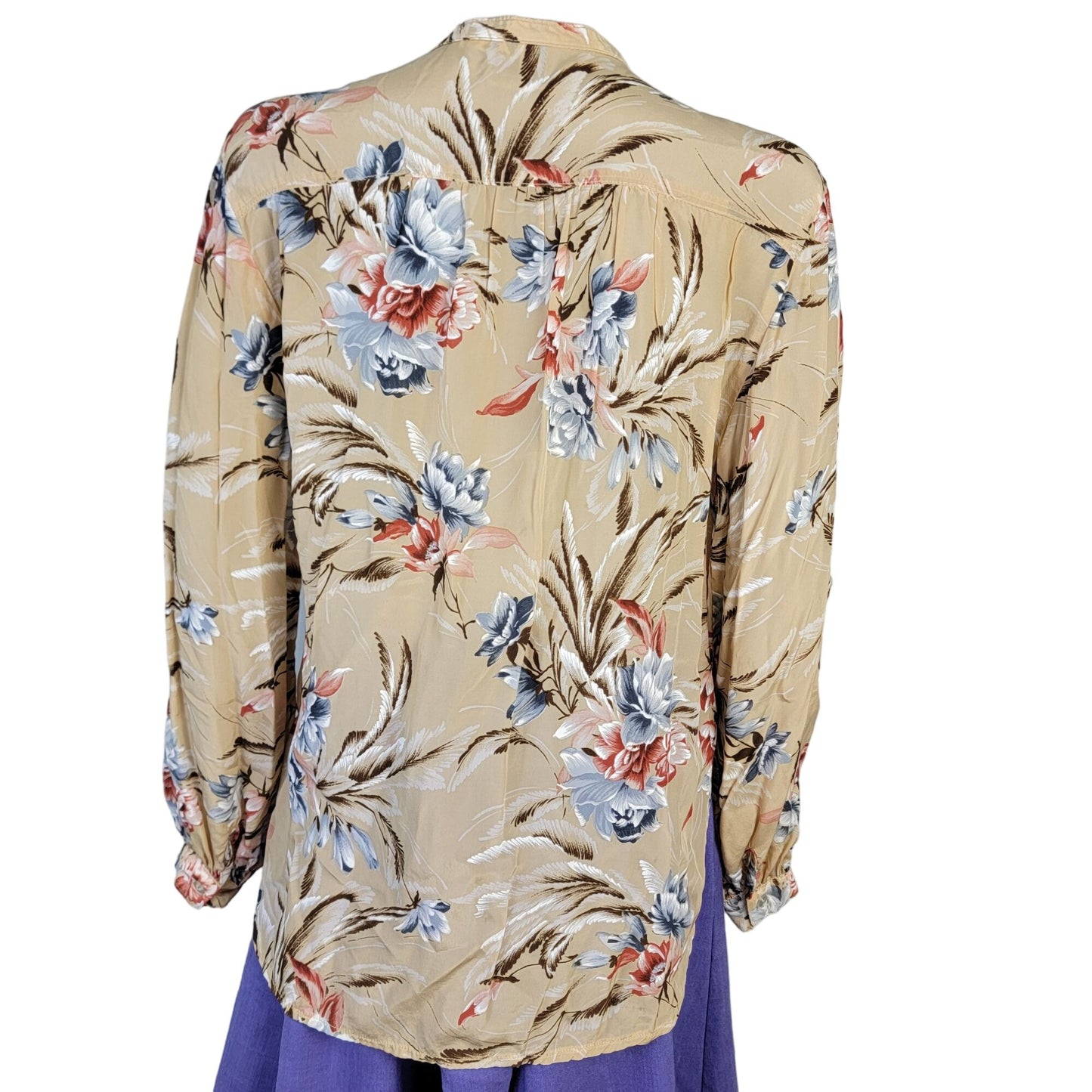Vintage 70s Floral Shirt Women Medium Red Blue