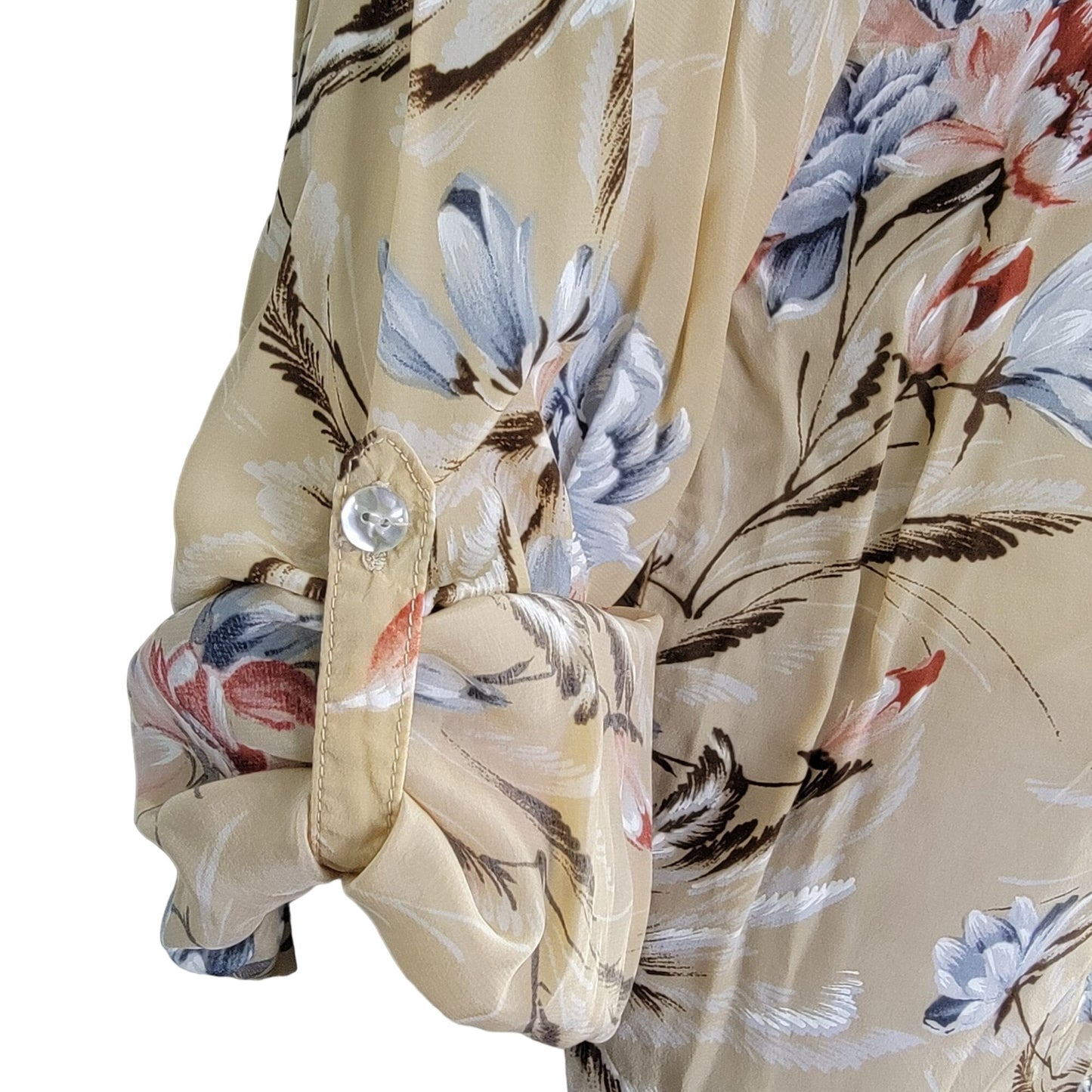 Vintage 70s Floral Shirt Women Medium Red Blue