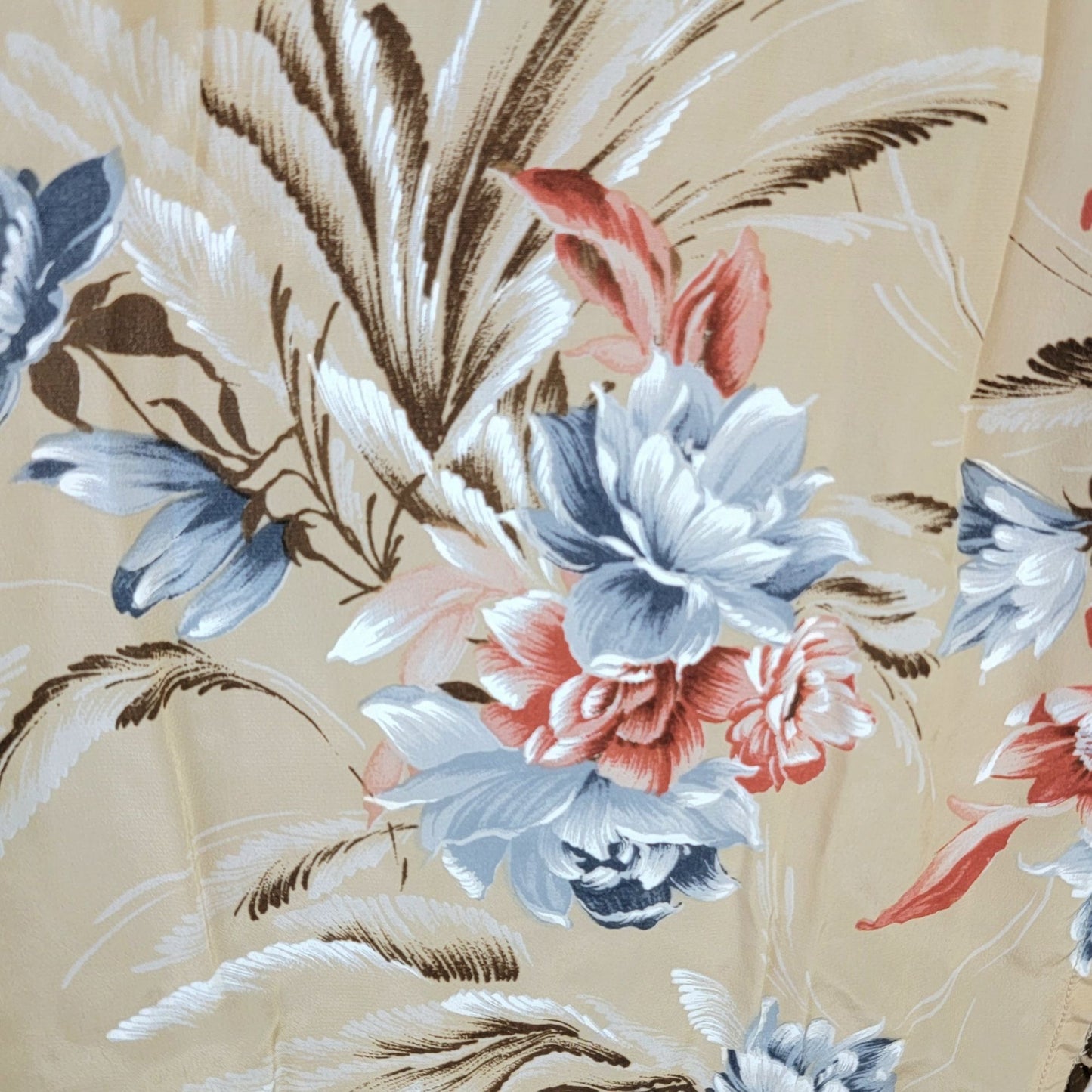 Vintage 70s Floral Shirt Women Medium Red Blue