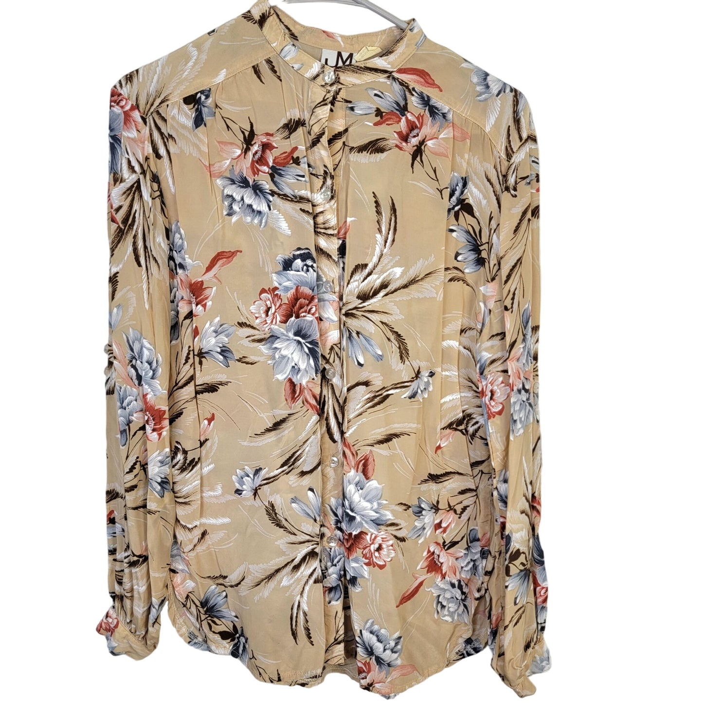 Vintage 70s Floral Shirt Women Medium Red Blue