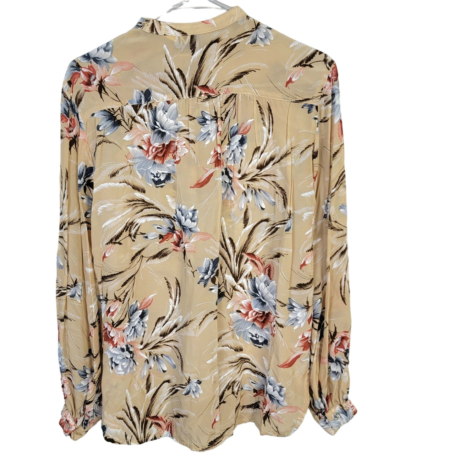 Vintage 70s Floral Shirt Women Medium Red Blue