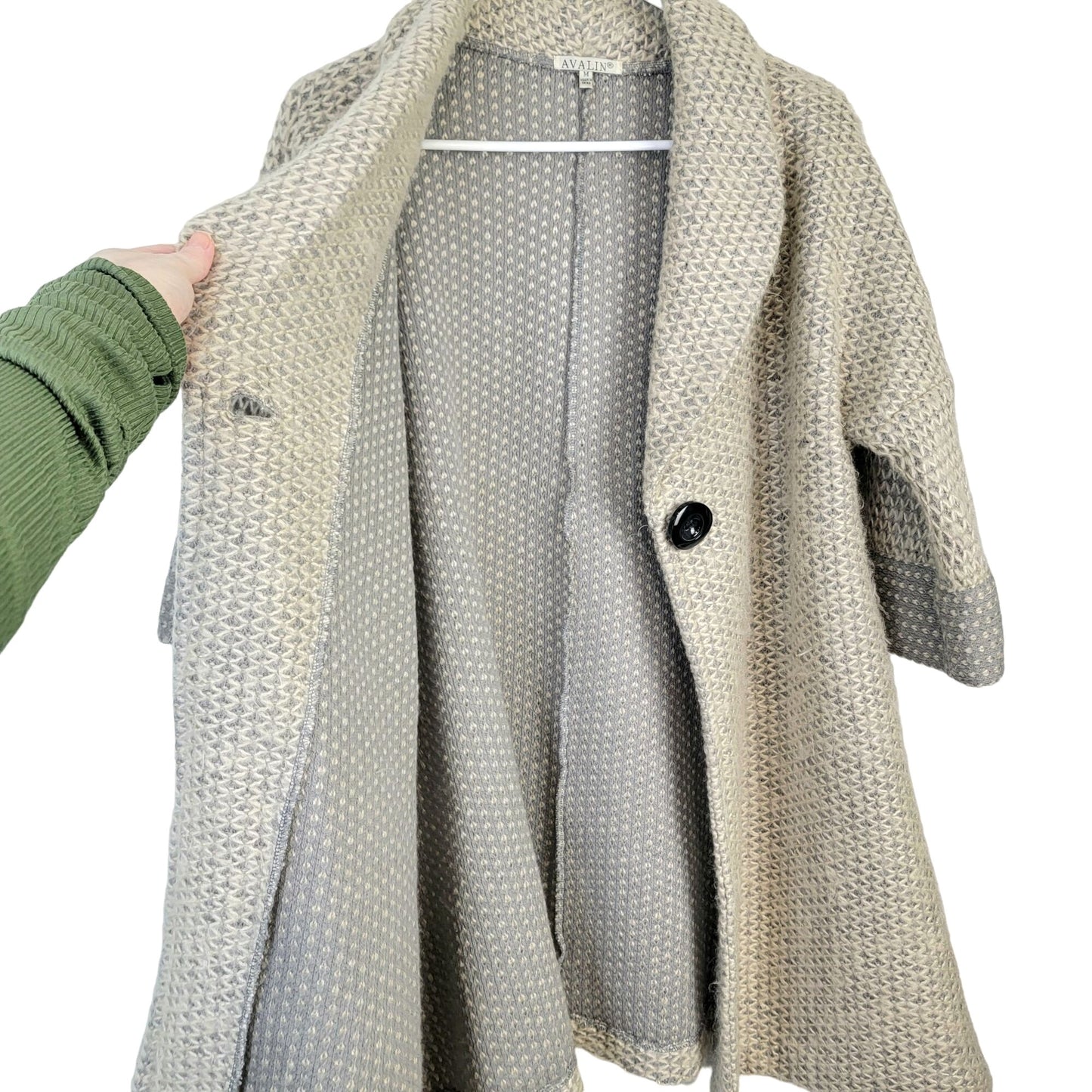 Avalin Knitwear Wool Sweater Swing Jacket Women Medium Gray