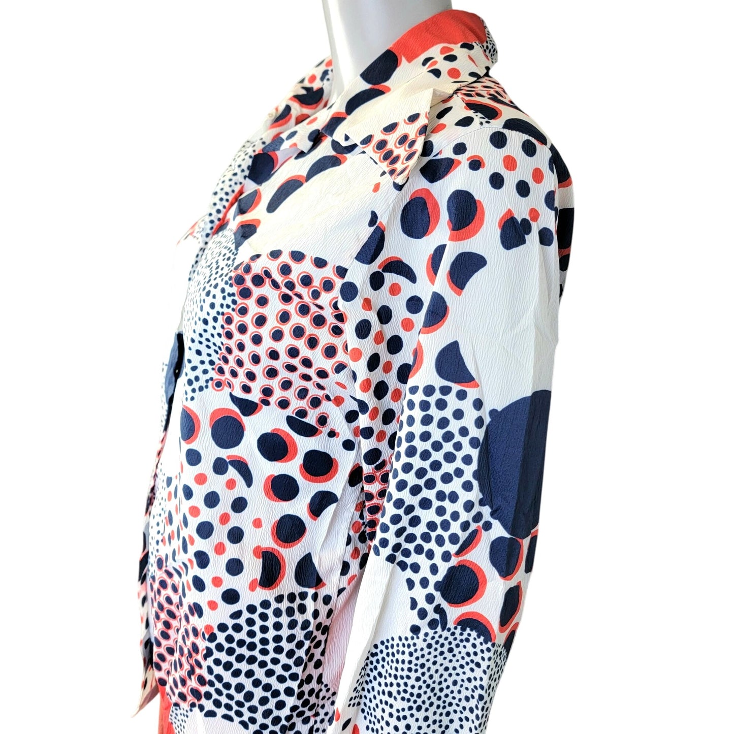 Sears Vintage 70s Blouse Shirt Women Medium Geometric Patriotic Collar Top Red White Blue