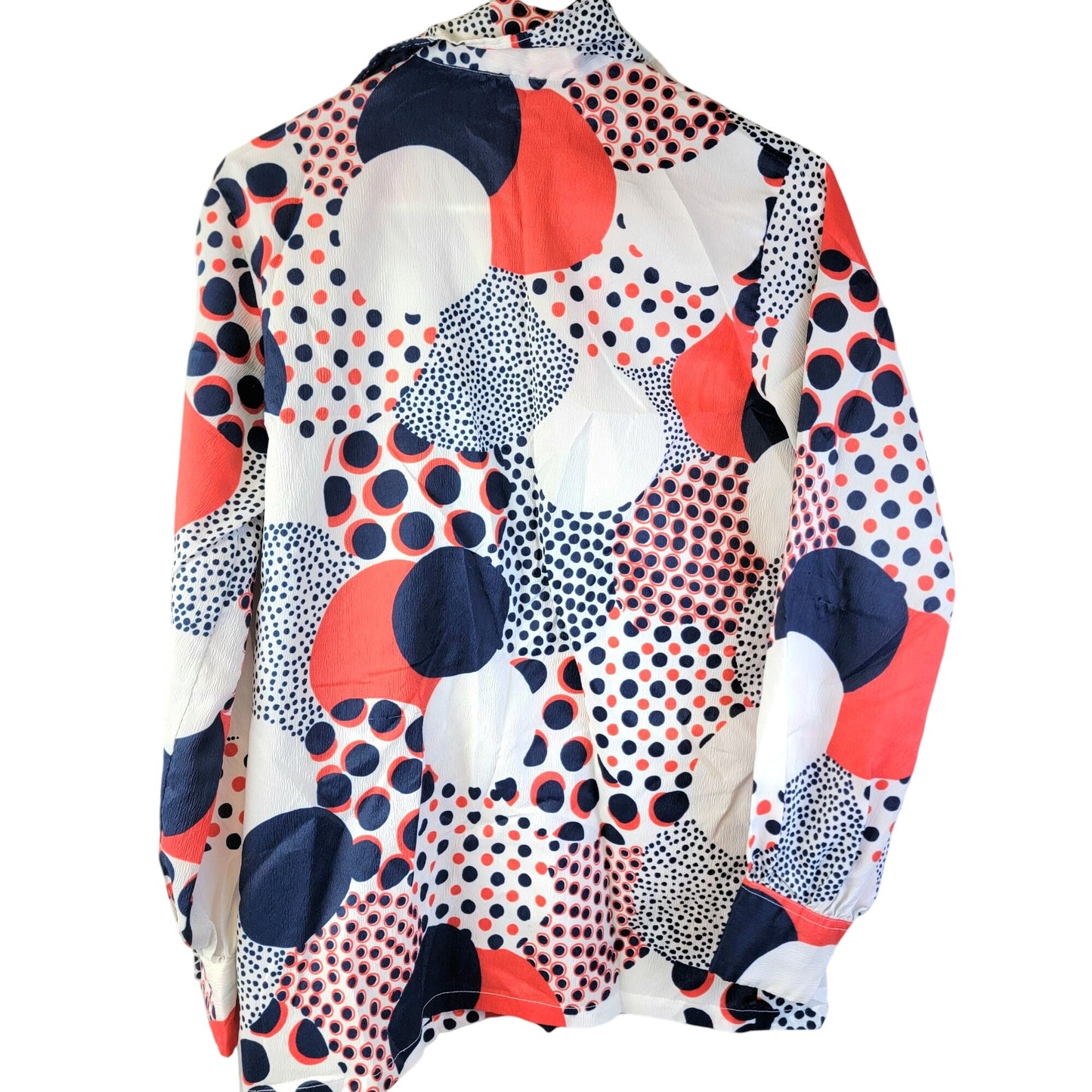 Sears Vintage 70s Blouse Shirt Women Medium Geometric Patriotic Collar Top Red White Blue