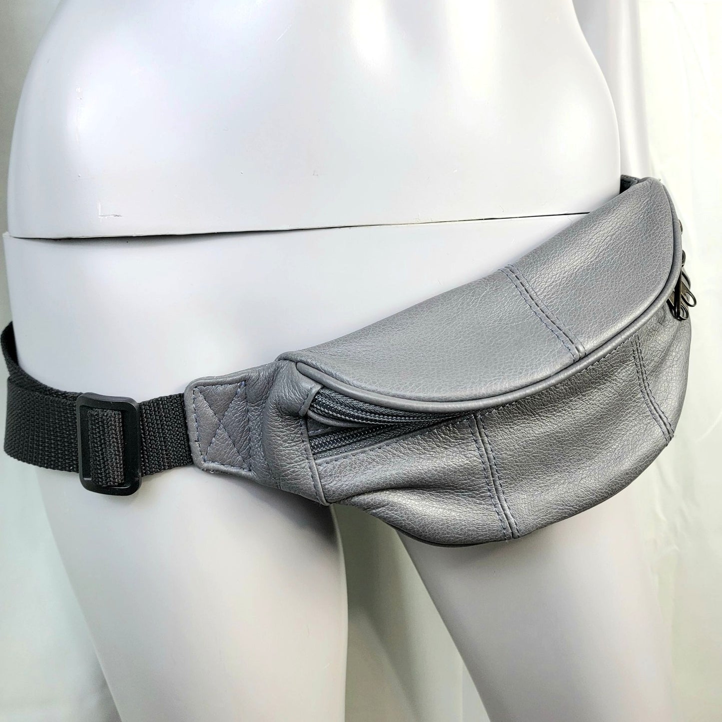 Leather Belt Bag Women Men Gray Zip Travel New