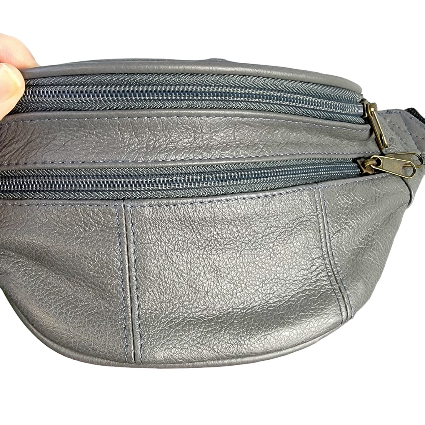 Leather Belt Bag Women Men Gray Zip Travel New
