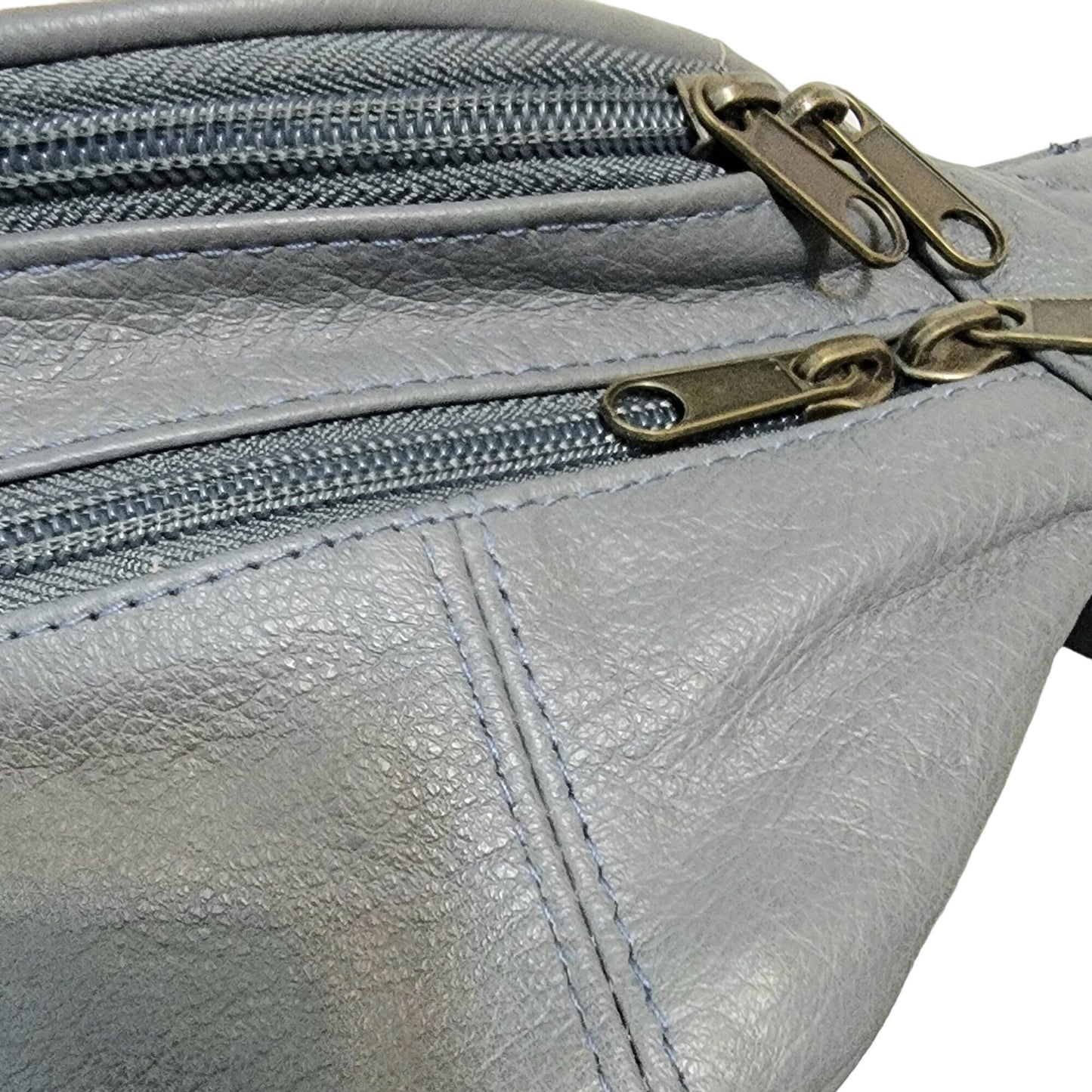 Leather Belt Bag Women Men Gray Zip Travel New