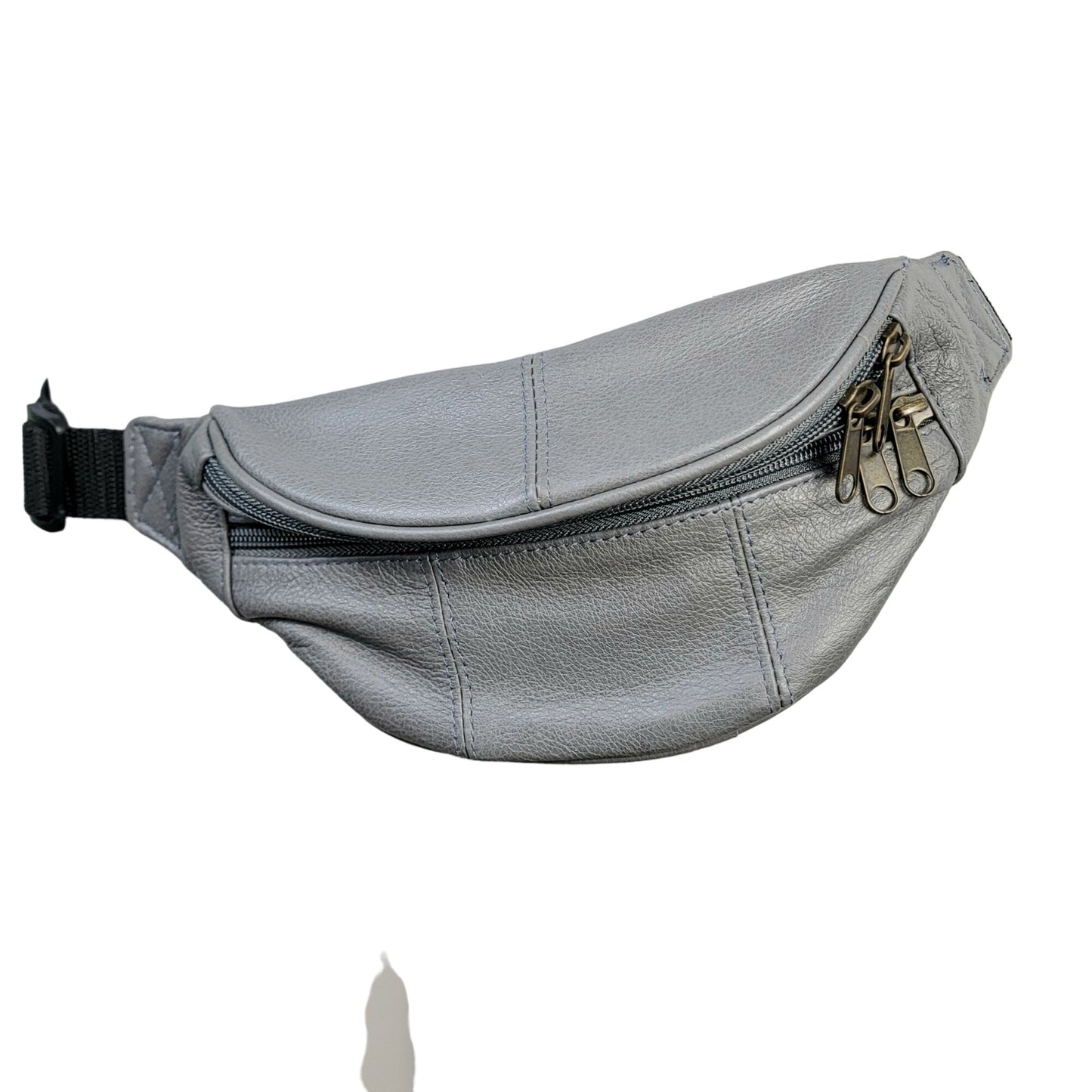 Leather Belt Bag Women Men Gray Zip Travel New