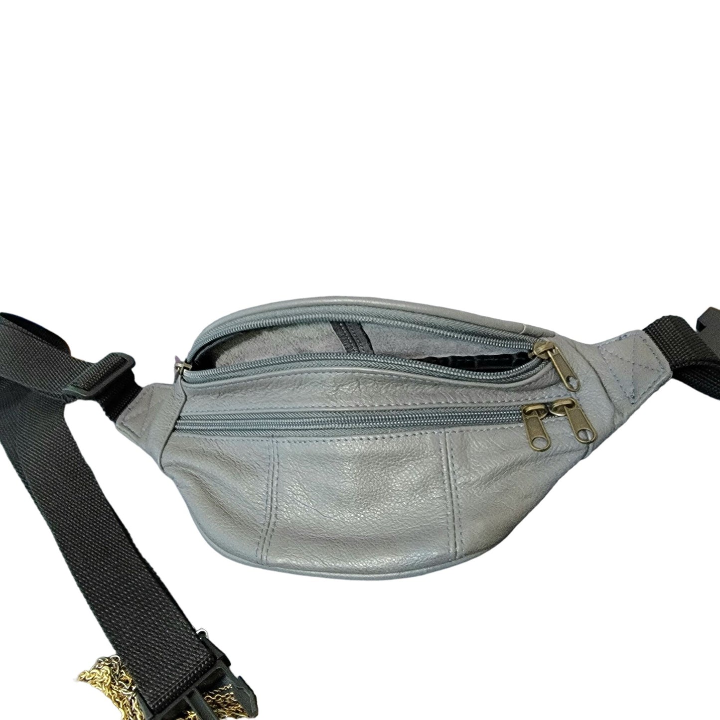 Leather Belt Bag Women Men Gray Zip Travel New