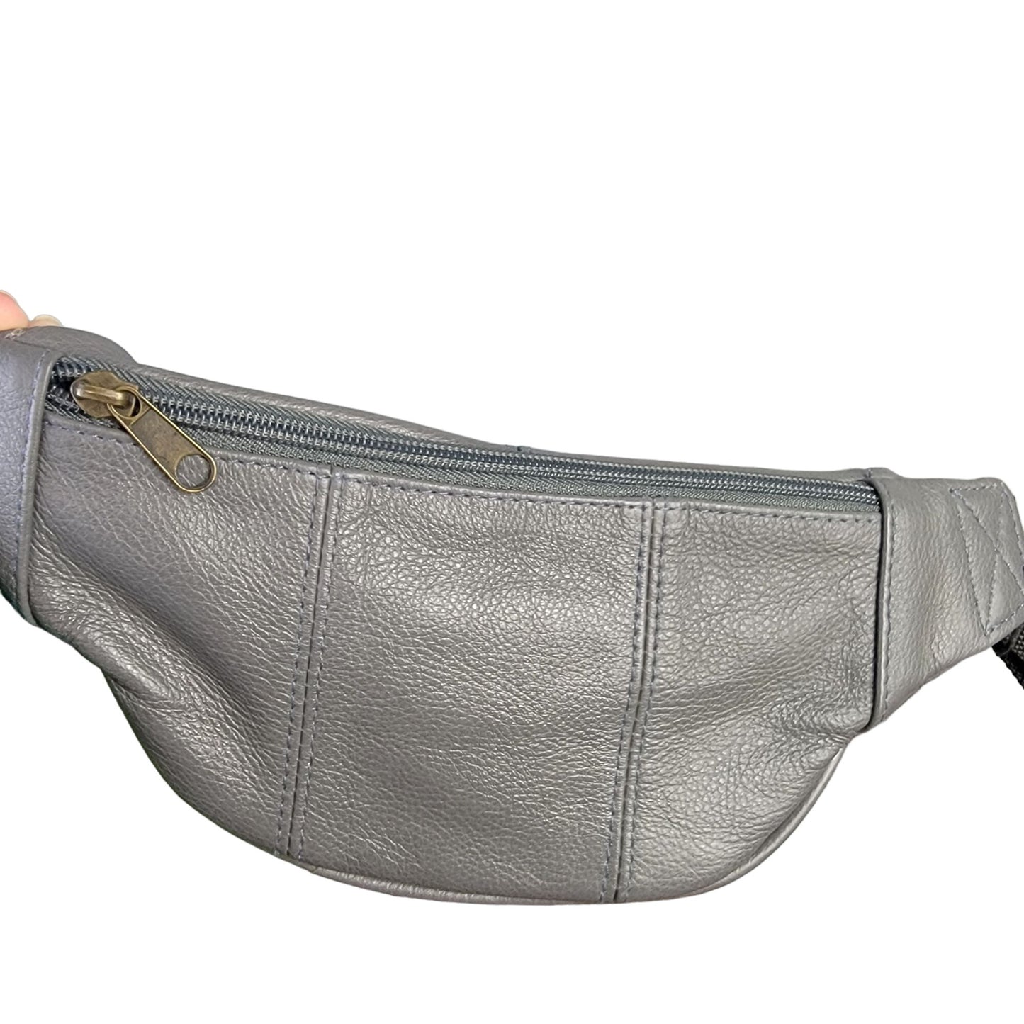 Leather Belt Bag Women Men Gray Zip Travel New