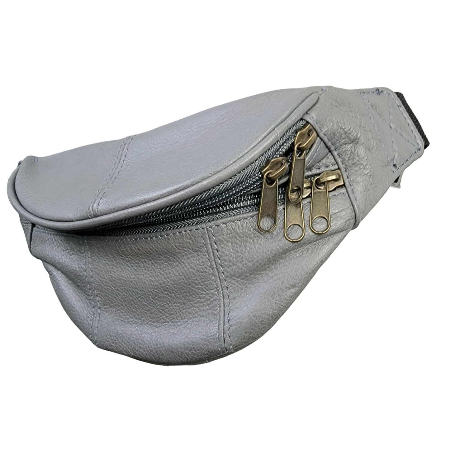 Leather Belt Bag Women Men Gray Zip Travel New