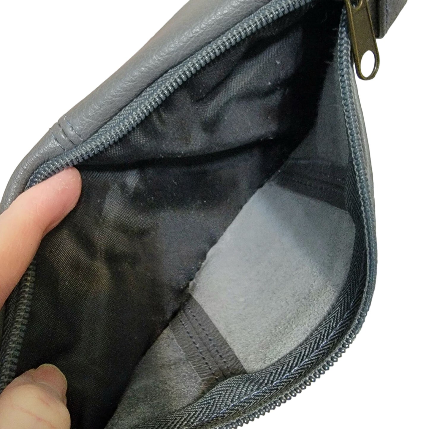 Leather Belt Bag Women Men Gray Zip Travel New