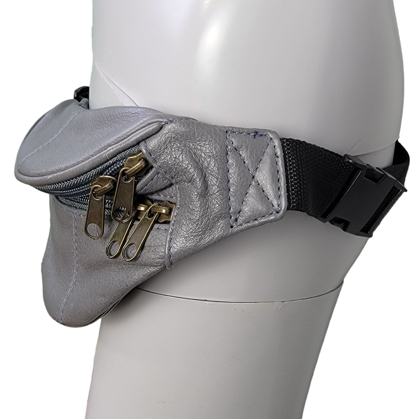 Leather Belt Bag Women Men Gray Zip Travel New