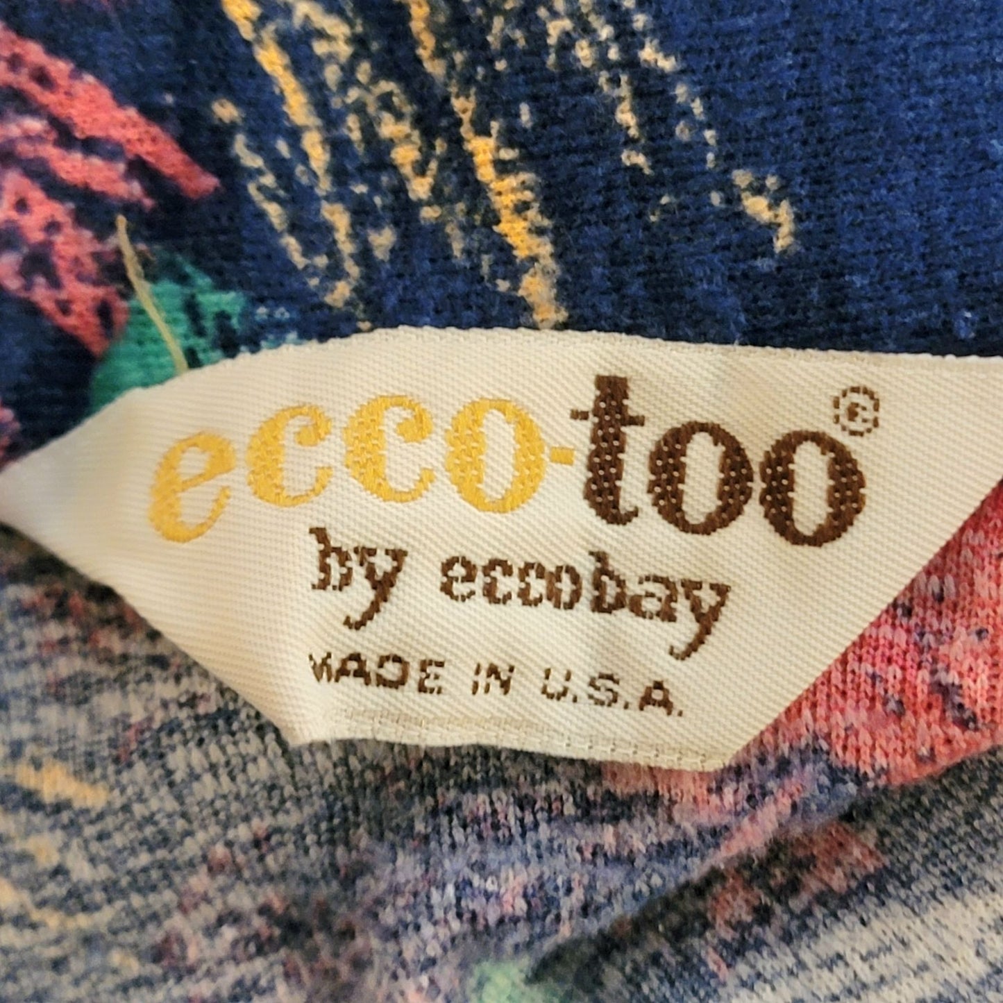 Eccobay Vintage 70s Floral Shirt Women XL 14 Blue Short Sleeve