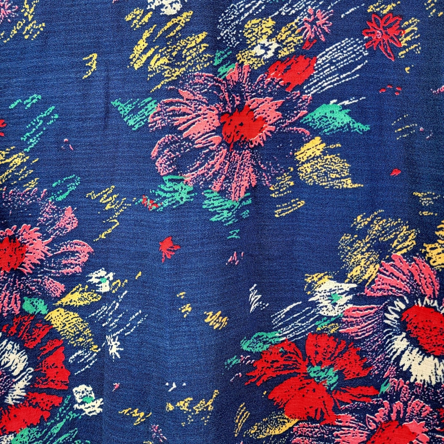 Eccobay Vintage 70s Floral Shirt Women XL 14 Blue Short Sleeve