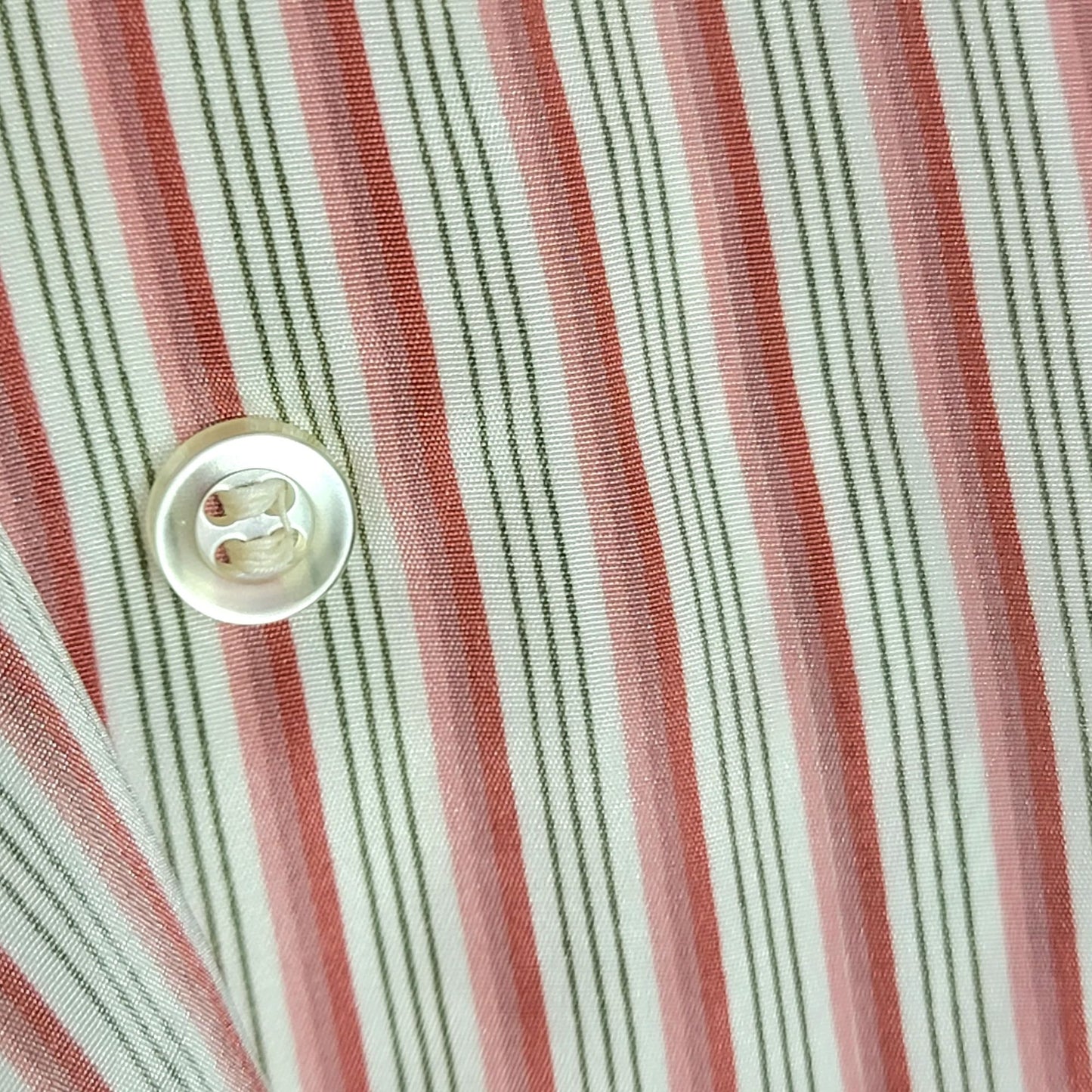 Vintage 70s Stripe Blouse Women 14 Button Shirt Roll Tab Sleeve Top Red Green