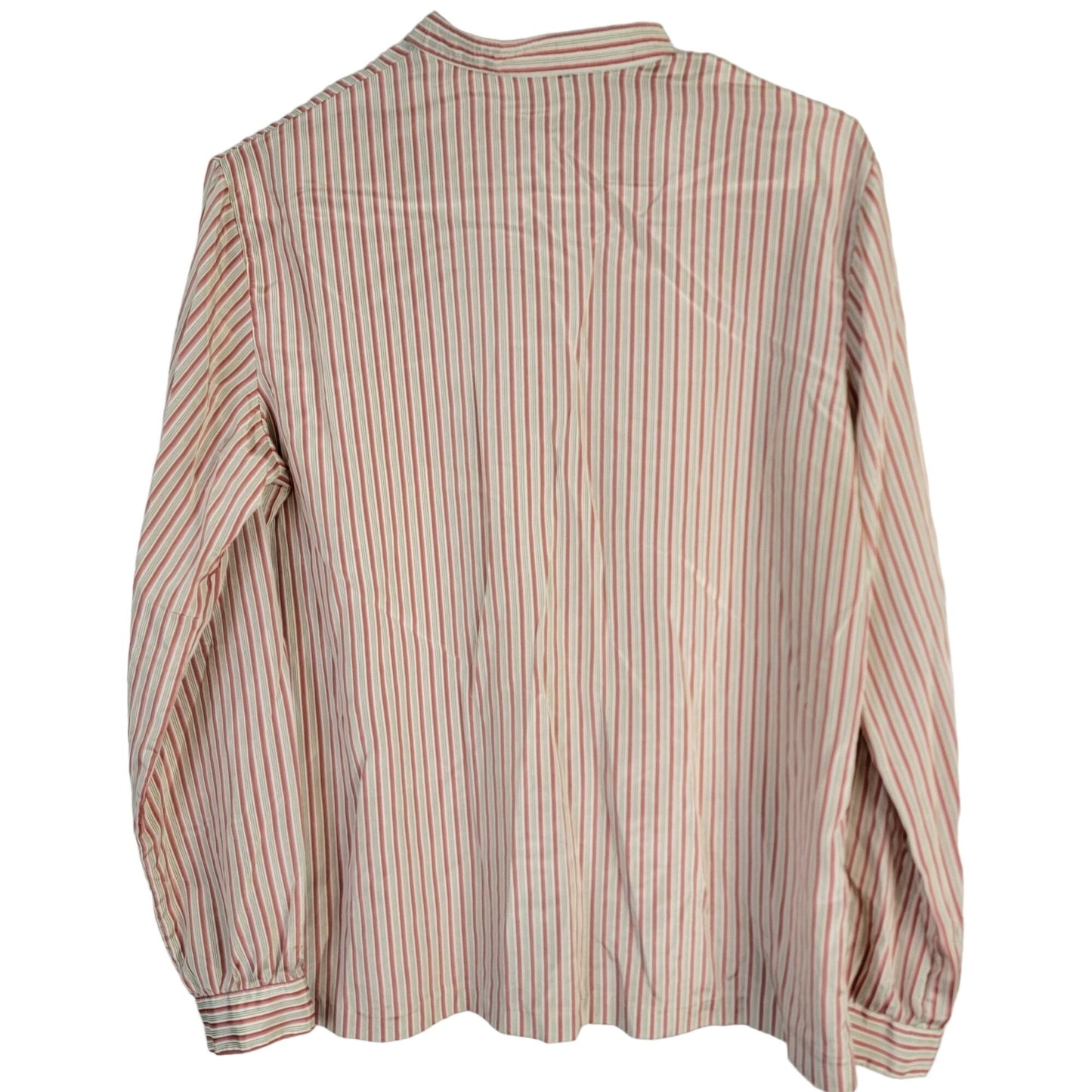 Vintage 70s Stripe Blouse Women 14 Button Shirt Roll Tab Sleeve Top Red Green