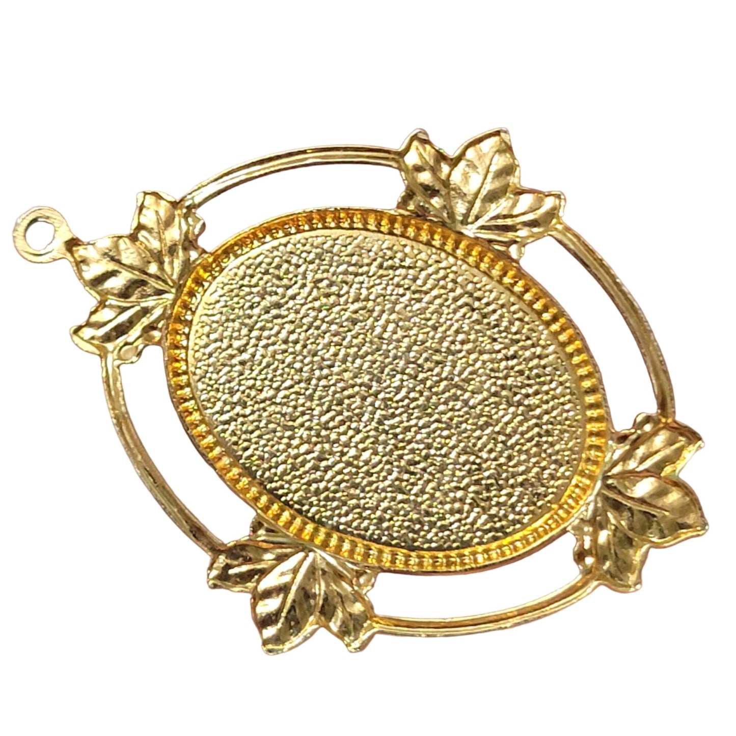 Vintage 80s Tigers Eye Pendant Gold Tone Metal Cabochon Leaf Oval Natural Stone