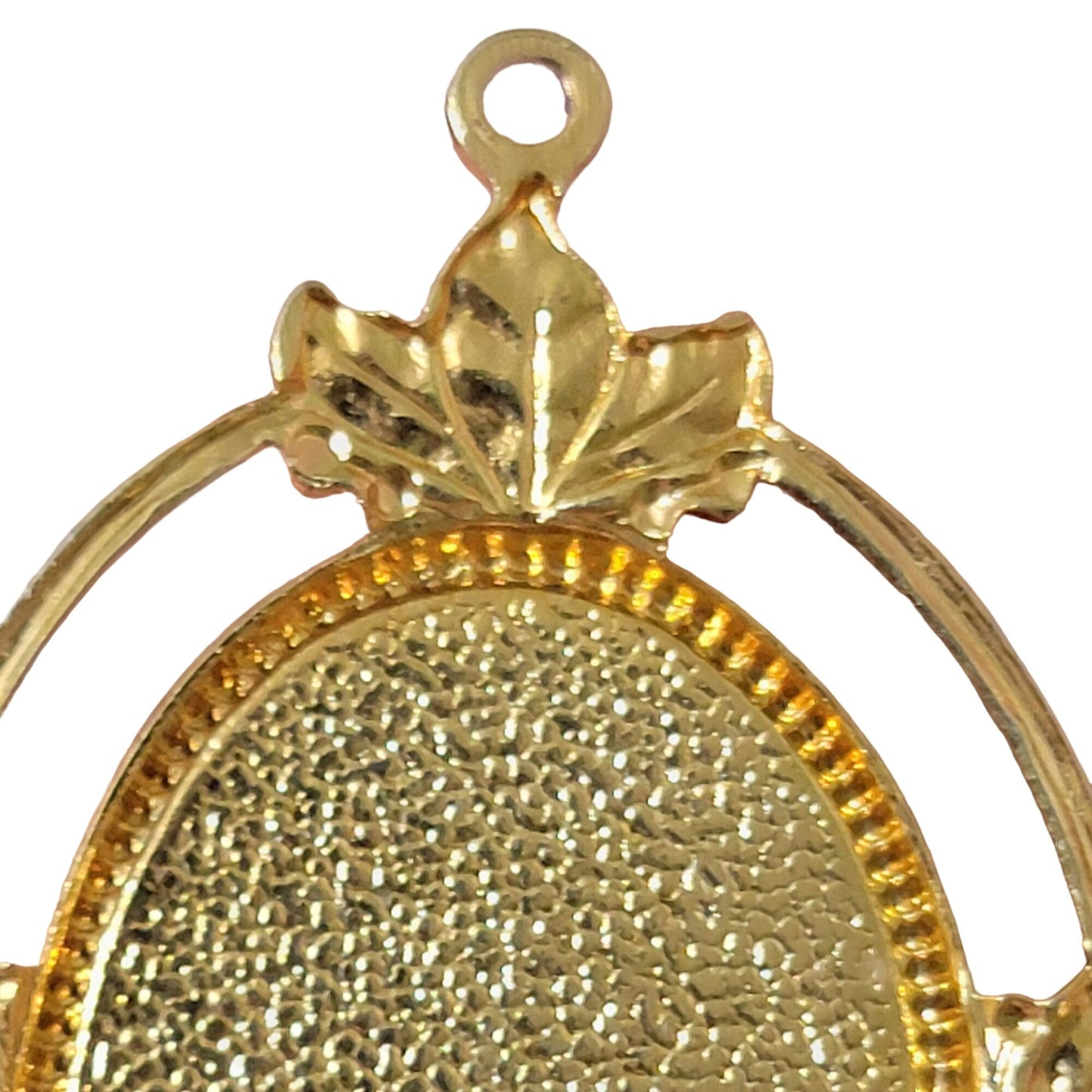 Vintage 80s Tigers Eye Pendant Gold Tone Metal Cabochon Leaf Oval Natural Stone