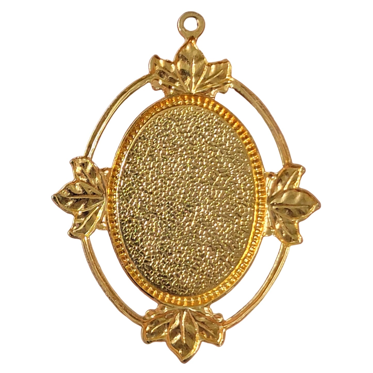 Vintage 80s Tigers Eye Pendant Gold Tone Metal Cabochon Leaf Oval Natural Stone