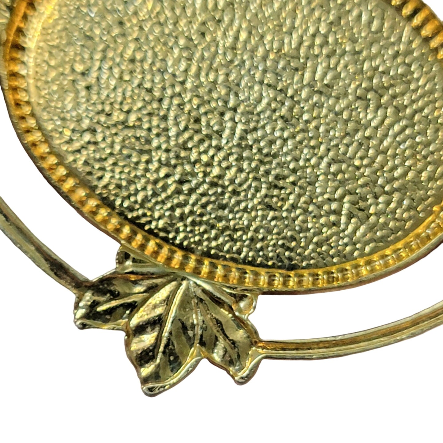 Vintage 80s Tigers Eye Pendant Gold Tone Metal Cabochon Leaf Oval Natural Stone
