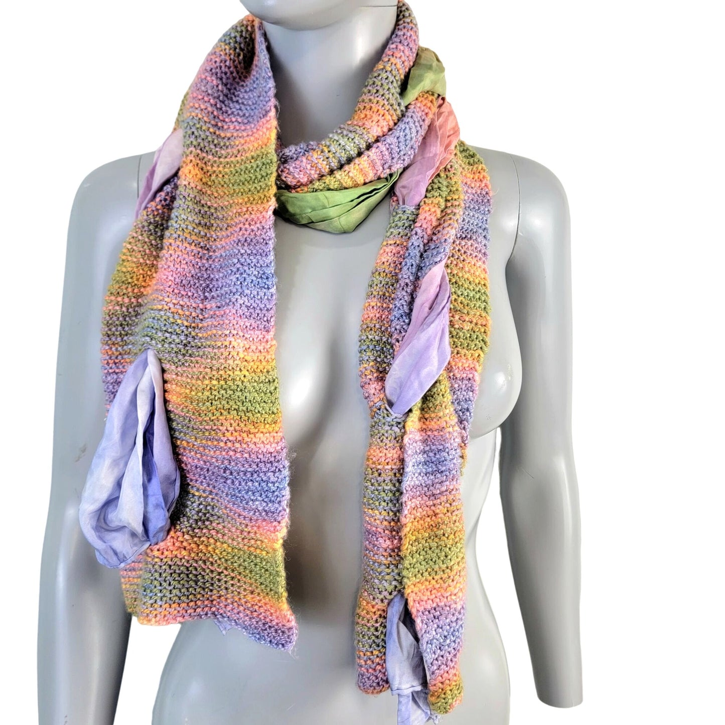 Colorful Scarf Women Winter Accessories Handmade Mixed Fabric Pink