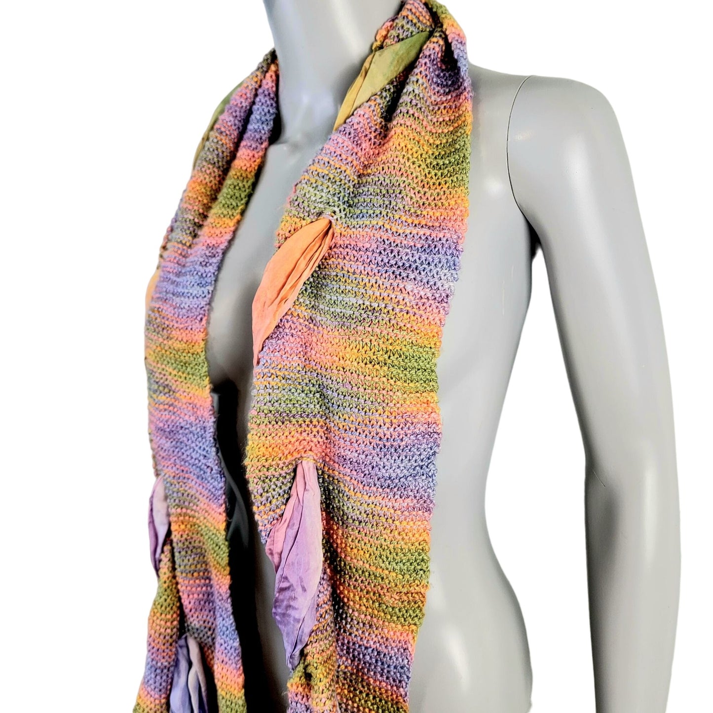 Colorful Scarf Women Winter Accessories Handmade Mixed Fabric Pink