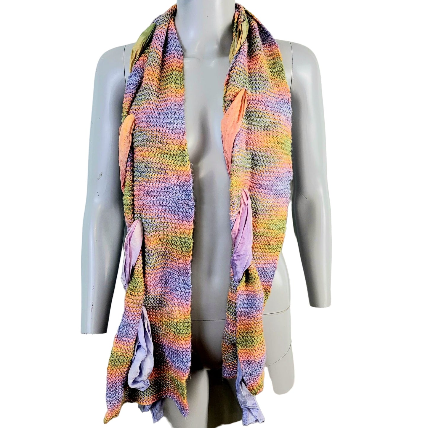 Colorful Scarf Women Winter Accessories Handmade Mixed Fabric Pink