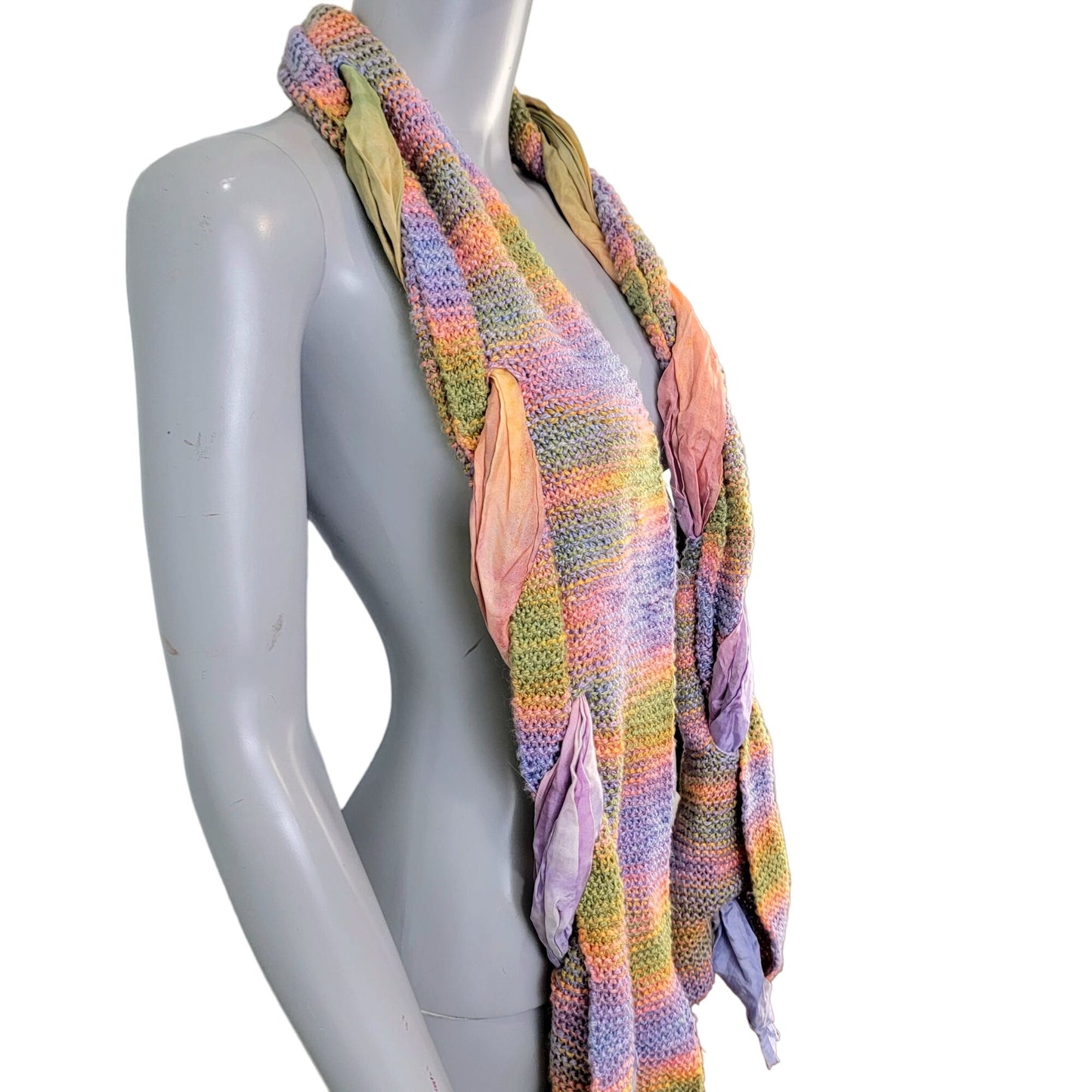 Colorful Scarf Women Winter Accessories Handmade Mixed Fabric Pink