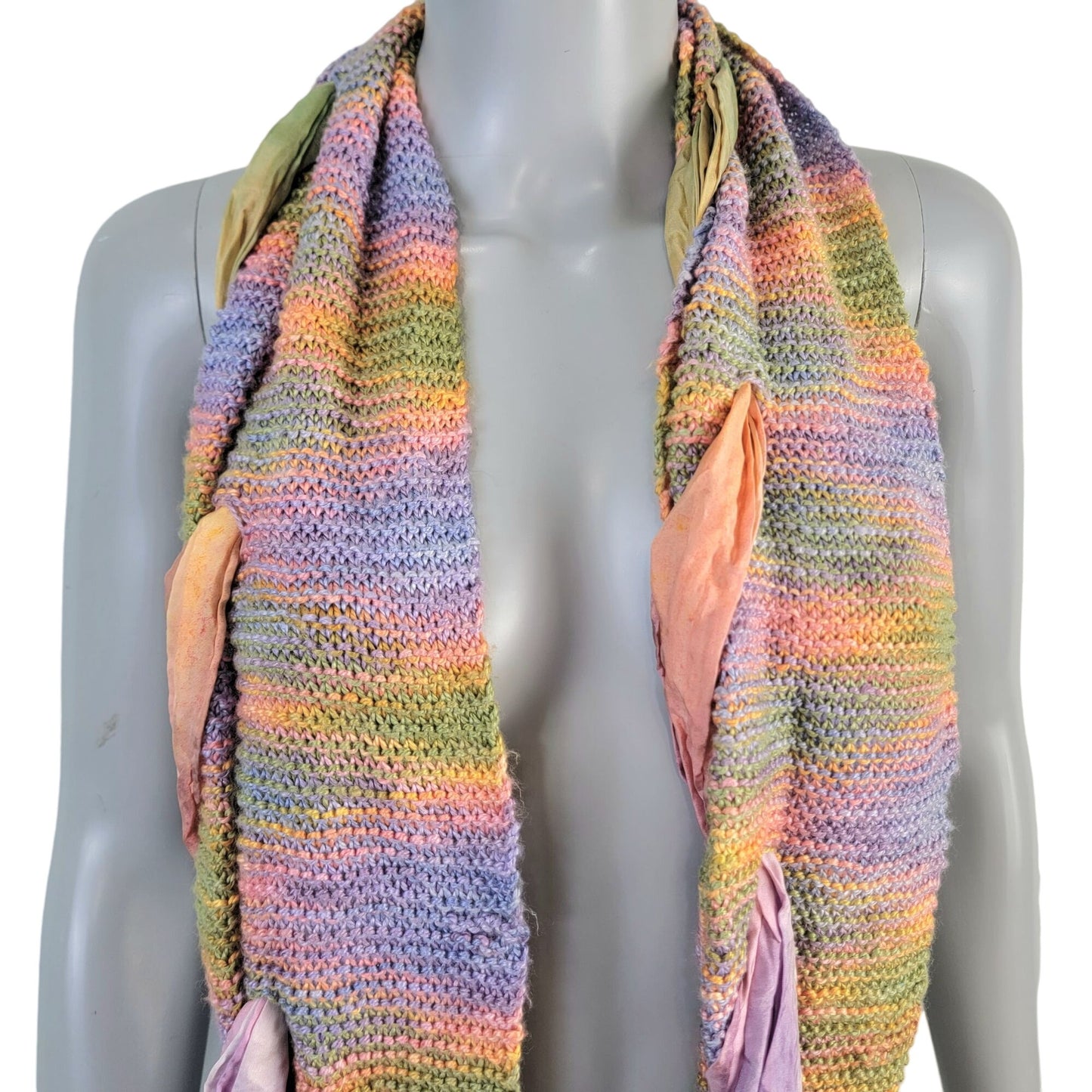 Colorful Scarf Women Winter Accessories Handmade Mixed Fabric Pink