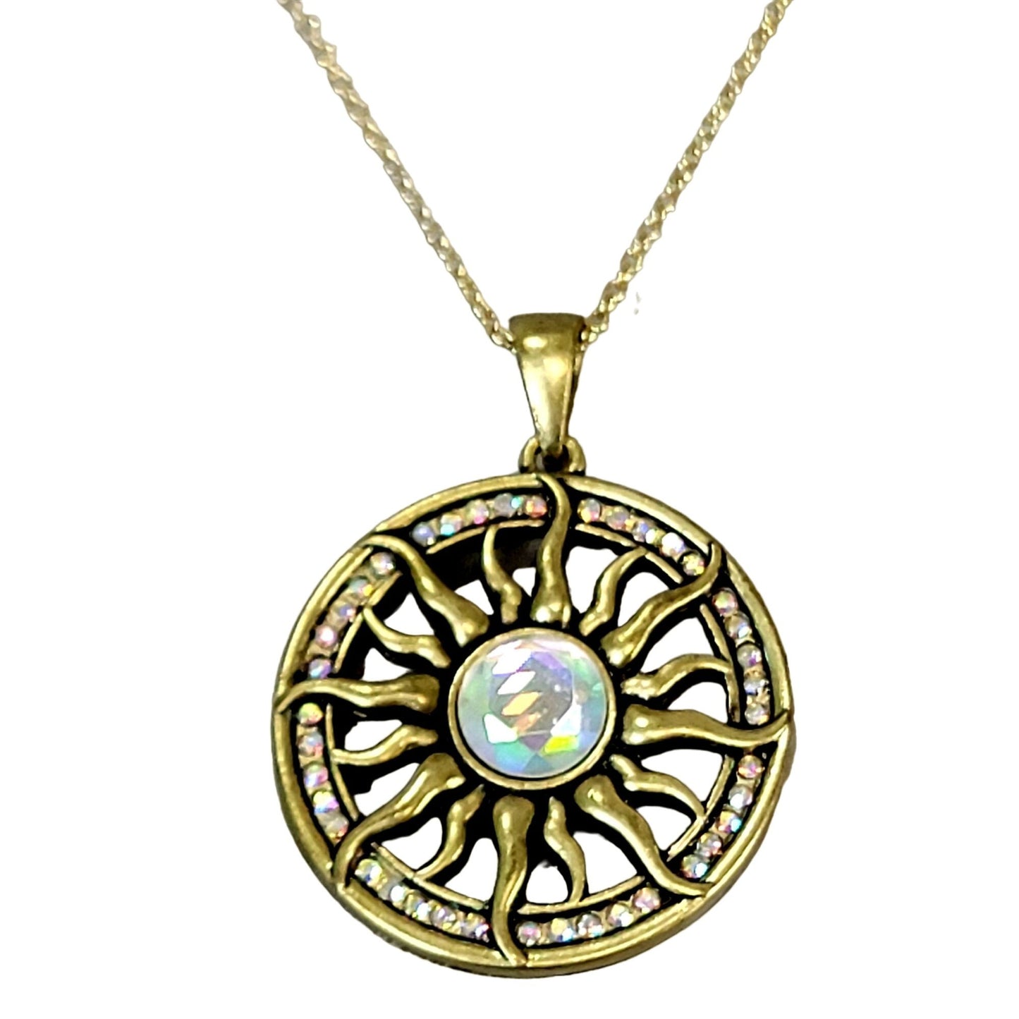 Sun Pendant Necklace Crystal Gold Adjustable Chain Women Jewelry