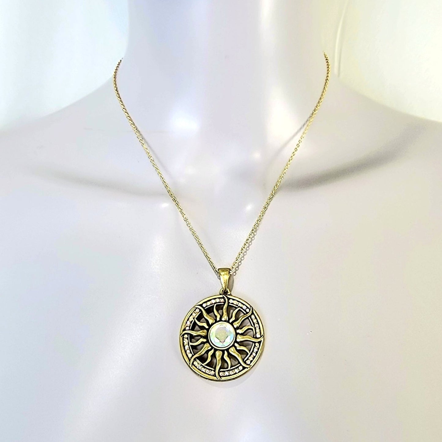 Sun Pendant Necklace Crystal Gold Adjustable Chain Women Jewelry