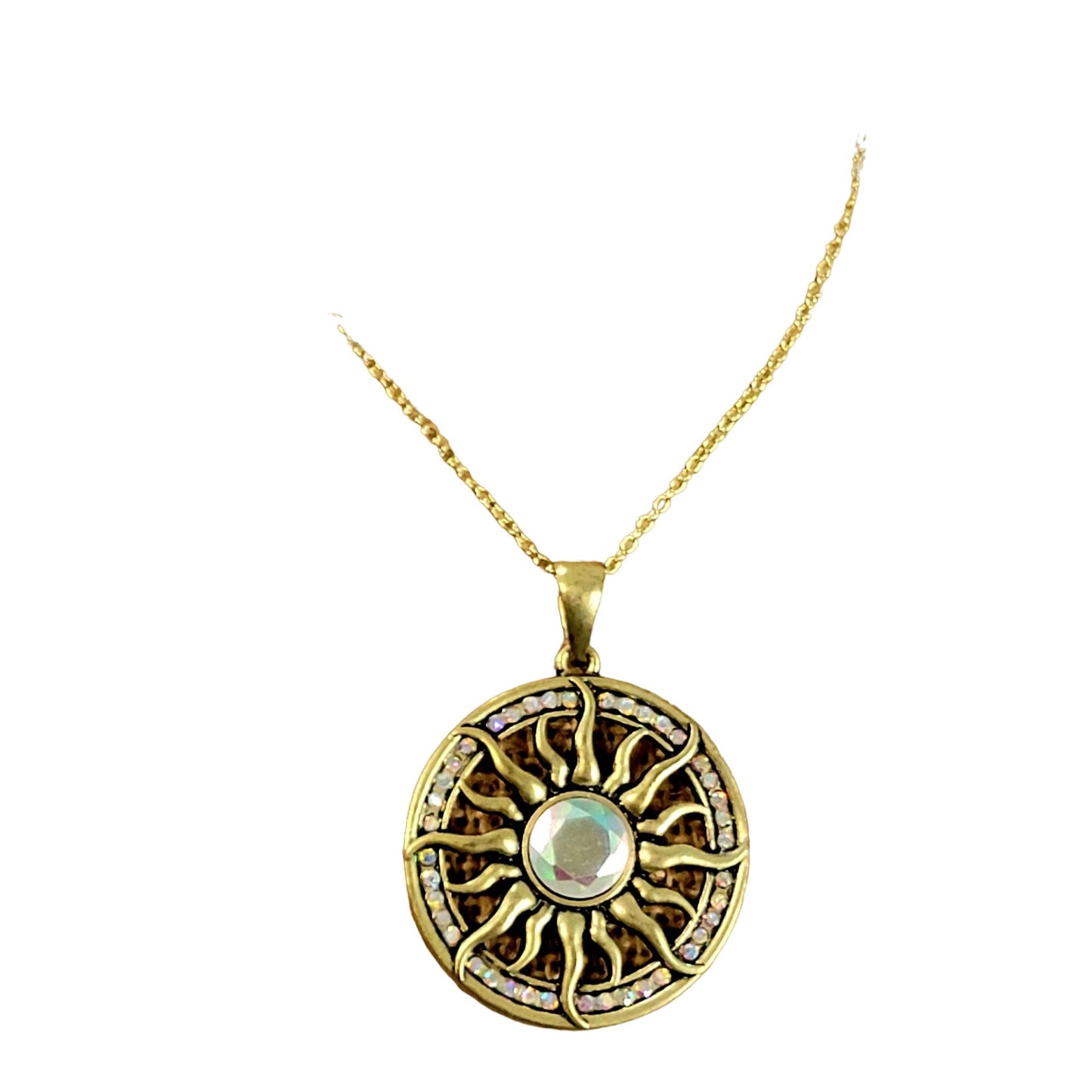 Sun Pendant Necklace Crystal Gold Adjustable Chain Women Jewelry