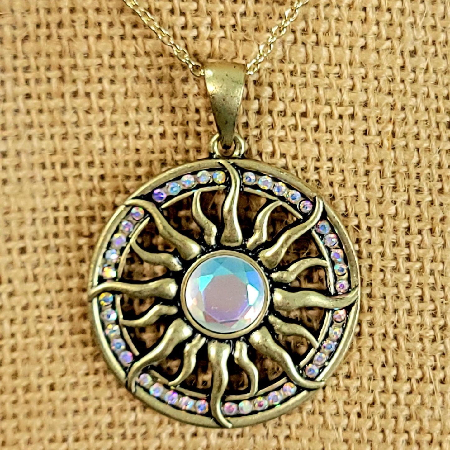 Sun Pendant Necklace Crystal Gold Adjustable Chain Women Jewelry