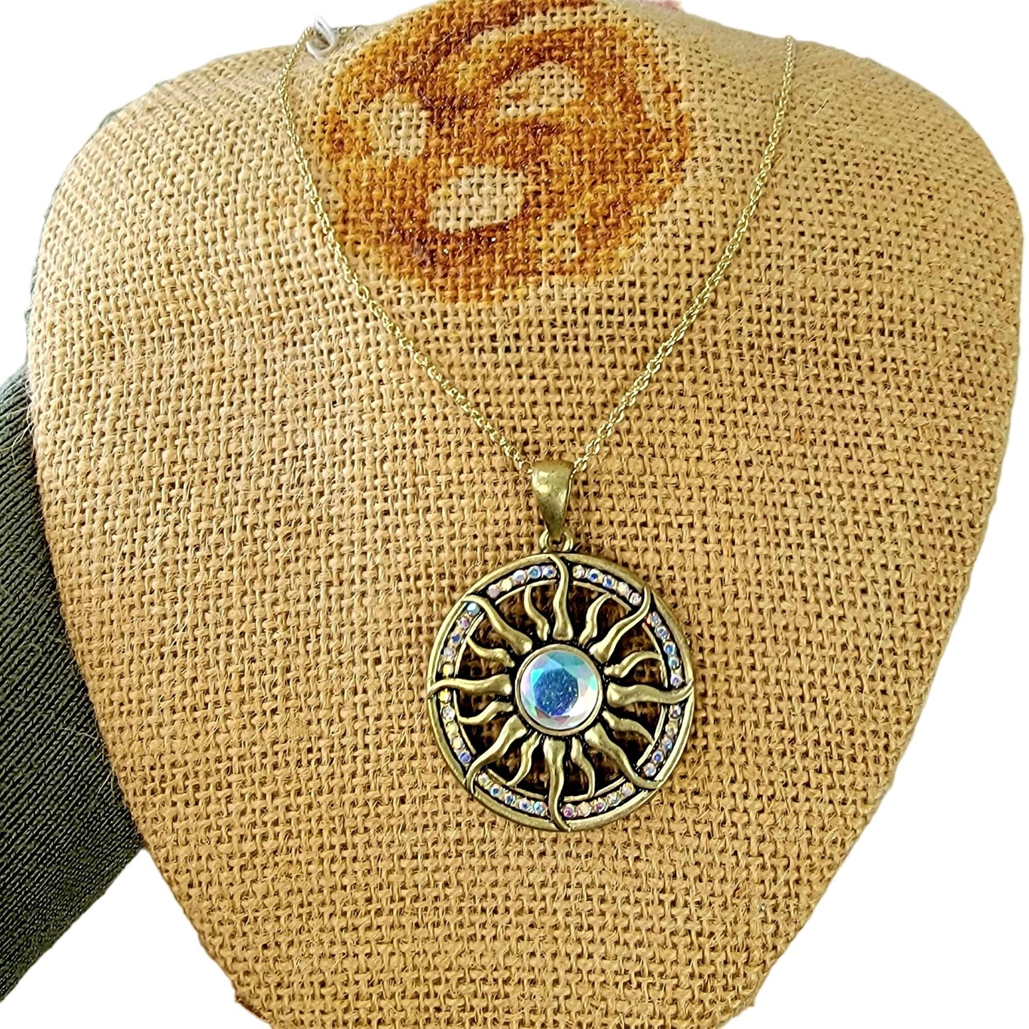 Sun Pendant Necklace Crystal Gold Adjustable Chain Women Jewelry