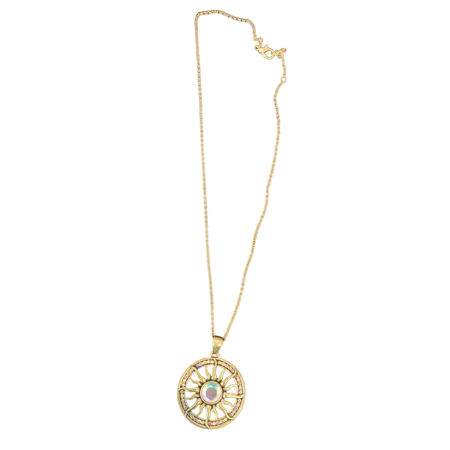 Sun Pendant Necklace Crystal Gold Adjustable Chain Women Jewelry