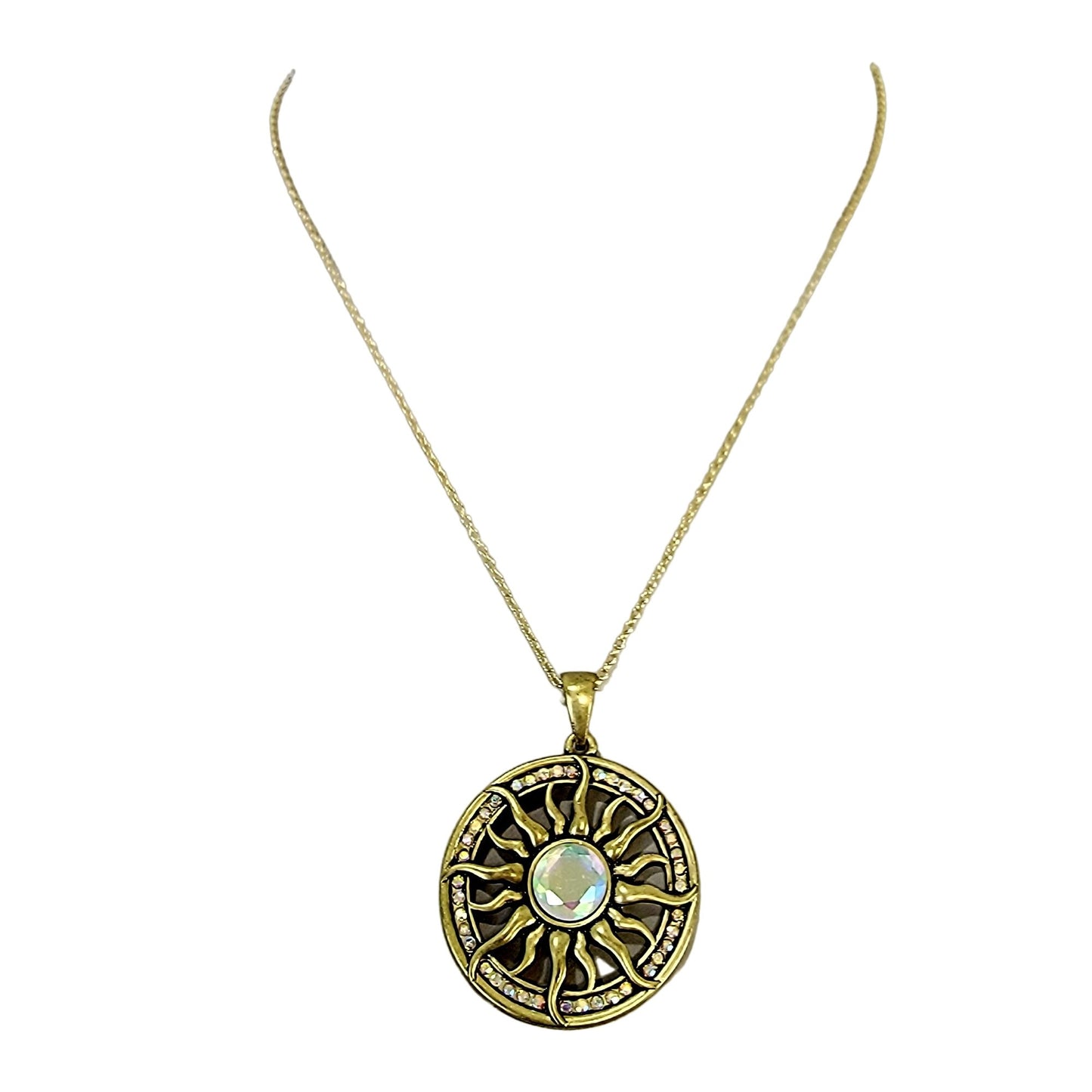 Sun Pendant Necklace Crystal Gold Adjustable Chain Women Jewelry