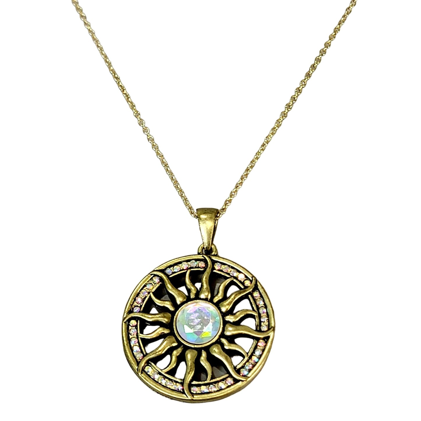Sun Pendant Necklace Crystal Gold Adjustable Chain Women Jewelry