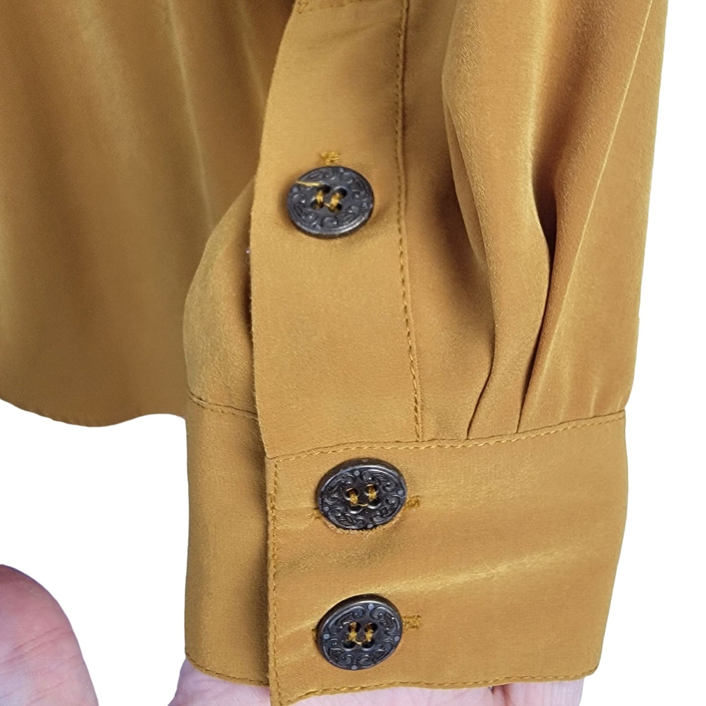 Vintage 80s Button Up Blouse Women Medium Shirt Gold