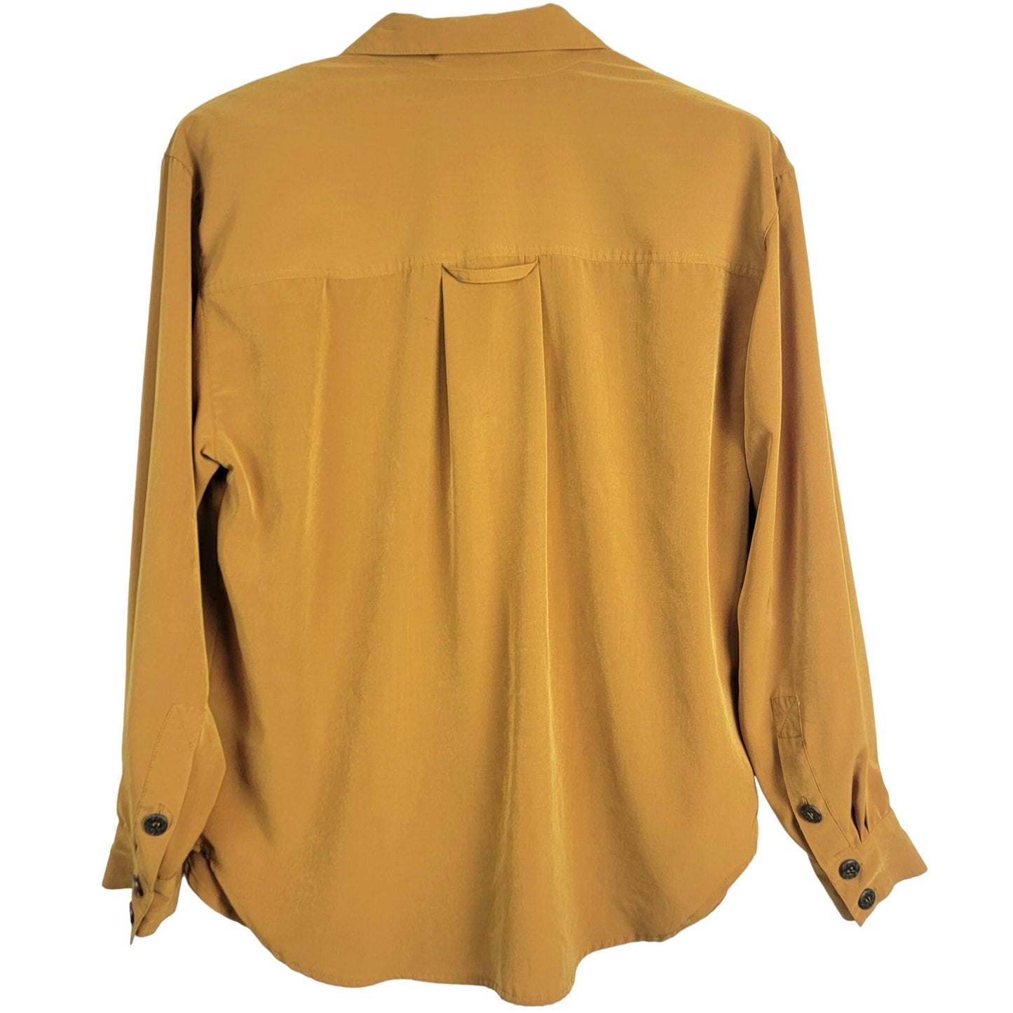 Vintage 80s Button Up Blouse Women Medium Shirt Gold