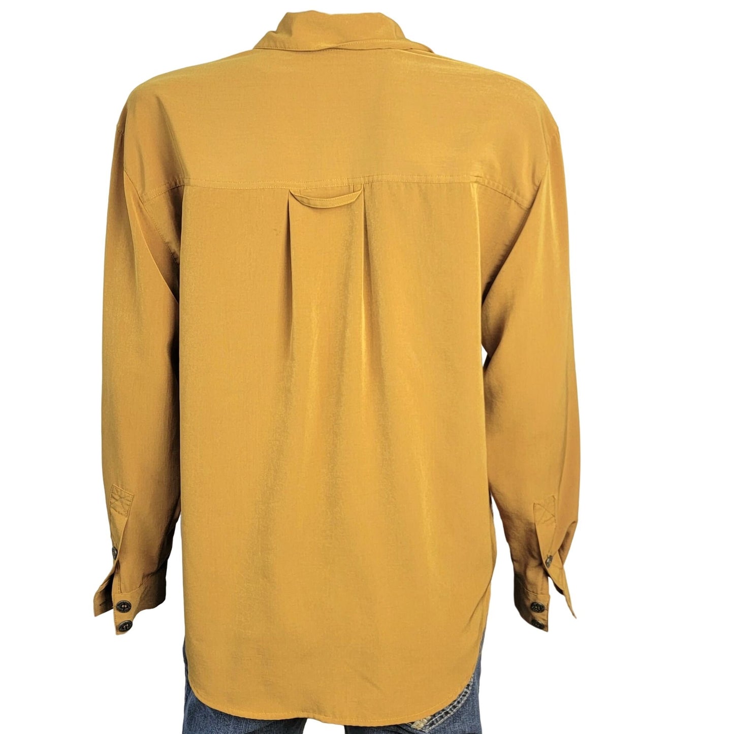 Vintage 80s Button Up Blouse Women Medium Shirt Gold