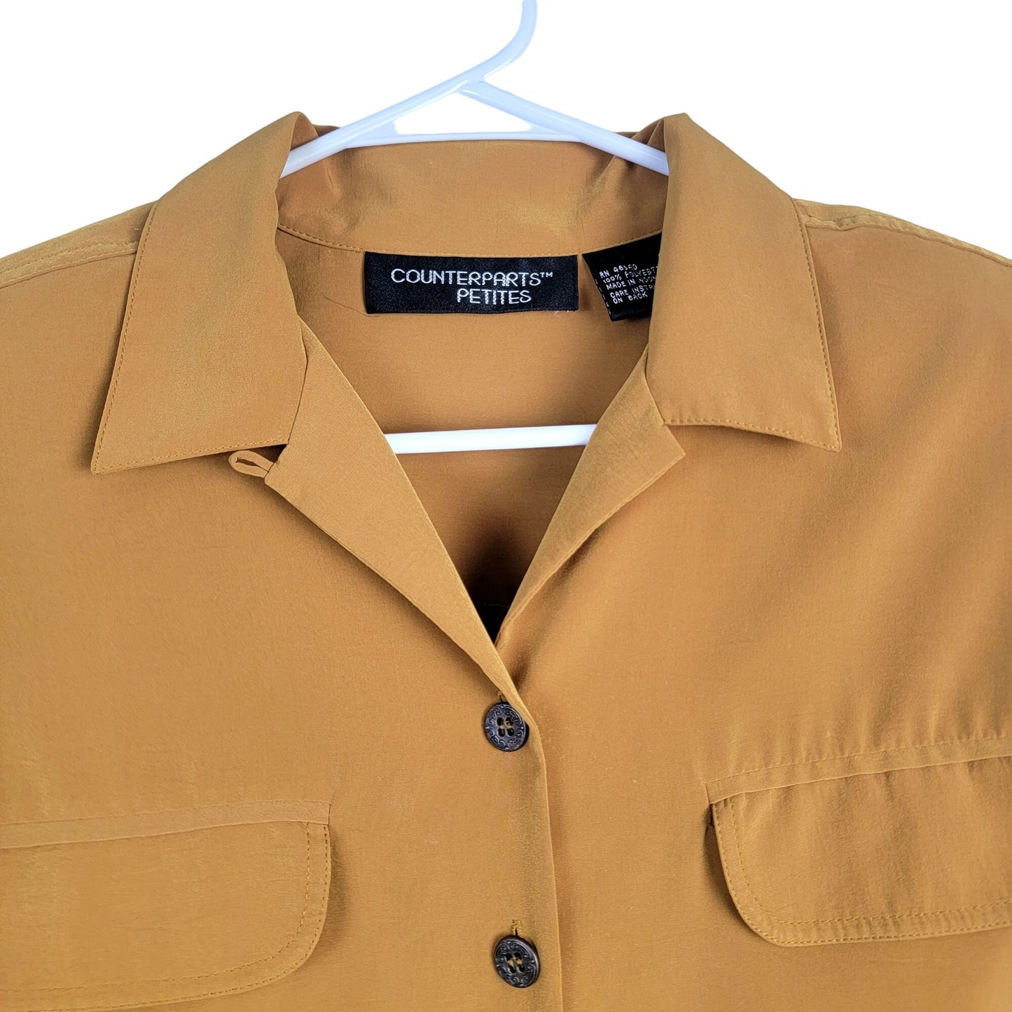 Vintage 80s Button Up Blouse Women Medium Shirt Gold
